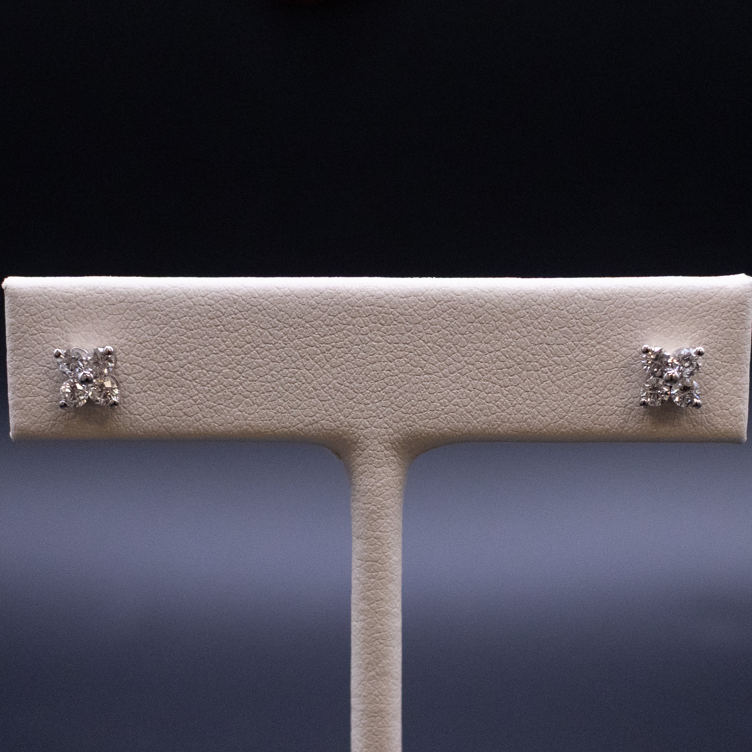 14KWG Diamond 4-Stone Clover Cluster Stud Earrings