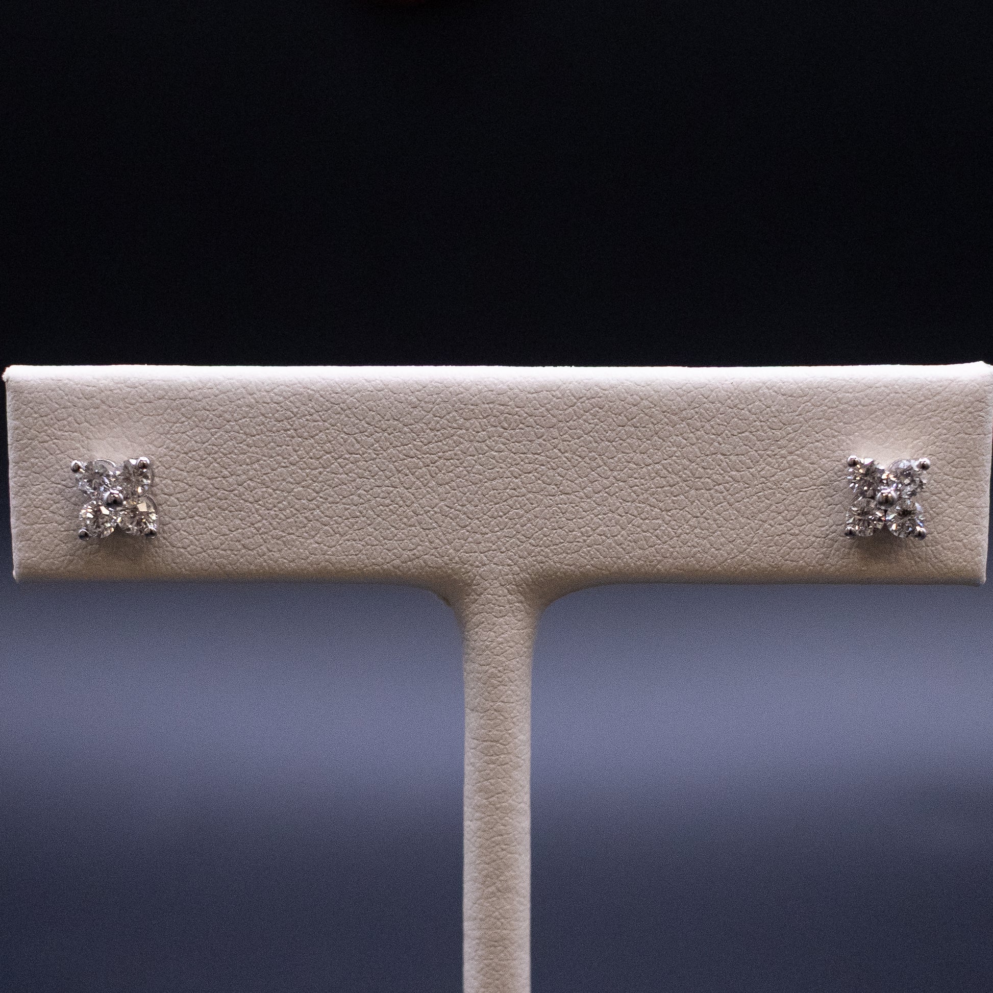 14KWG Diamond 4-Stone Clover Cluster Stud Earrings