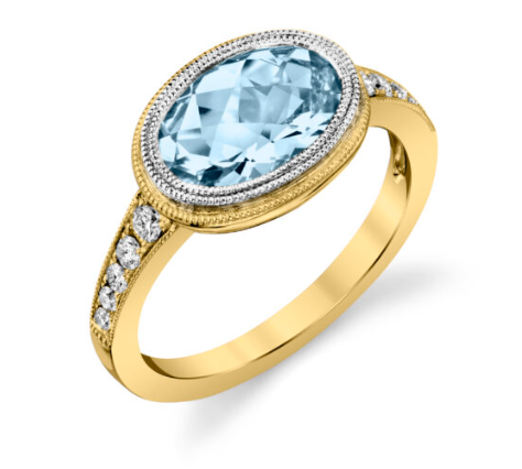 14K Two-Tone Aquamarine and Diamond Ring