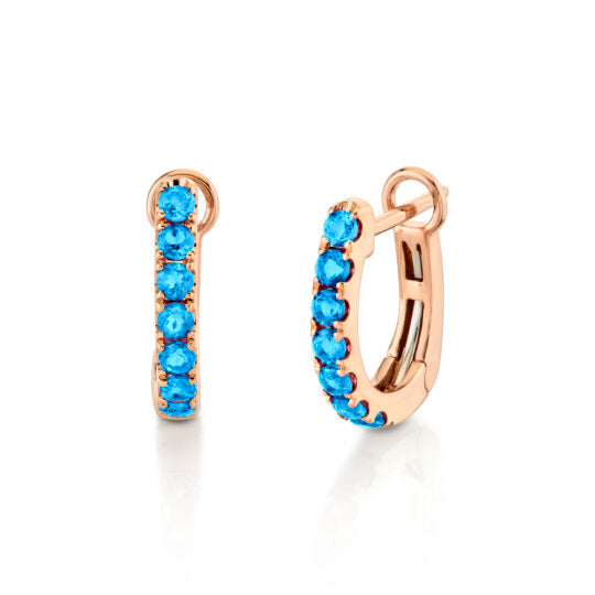 14KRG Sky Blue Topaz Huggie Earrings