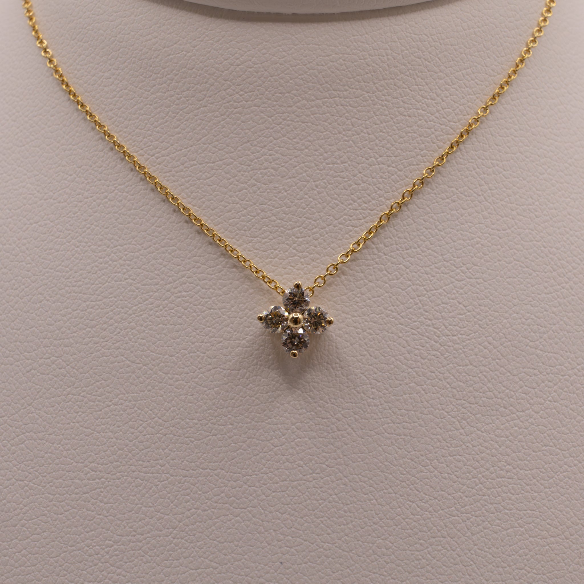 14KYG Diamond 4-Stone Clover Cluster Necklace