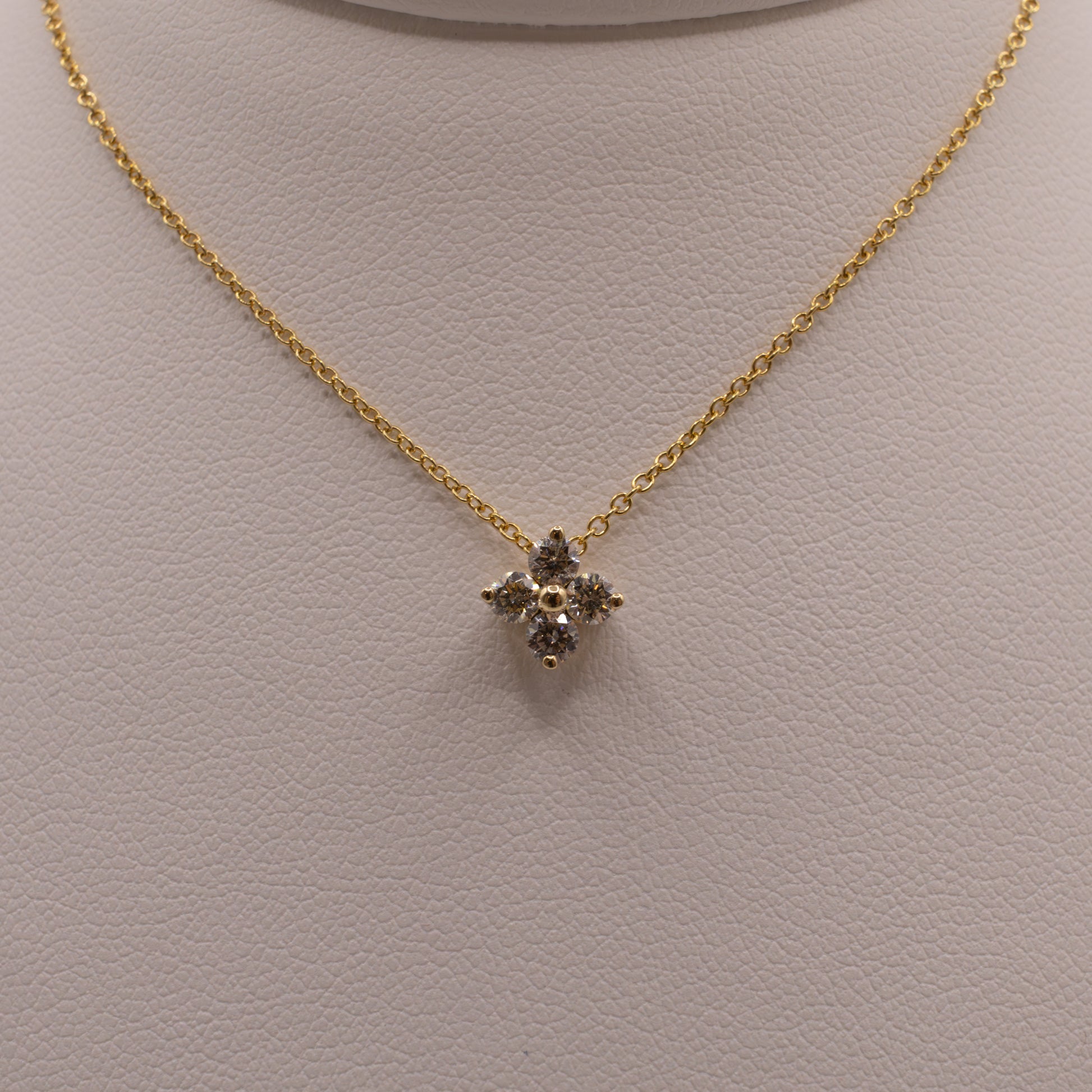 14KYG Diamond 4-Stone Clover Cluster Necklace