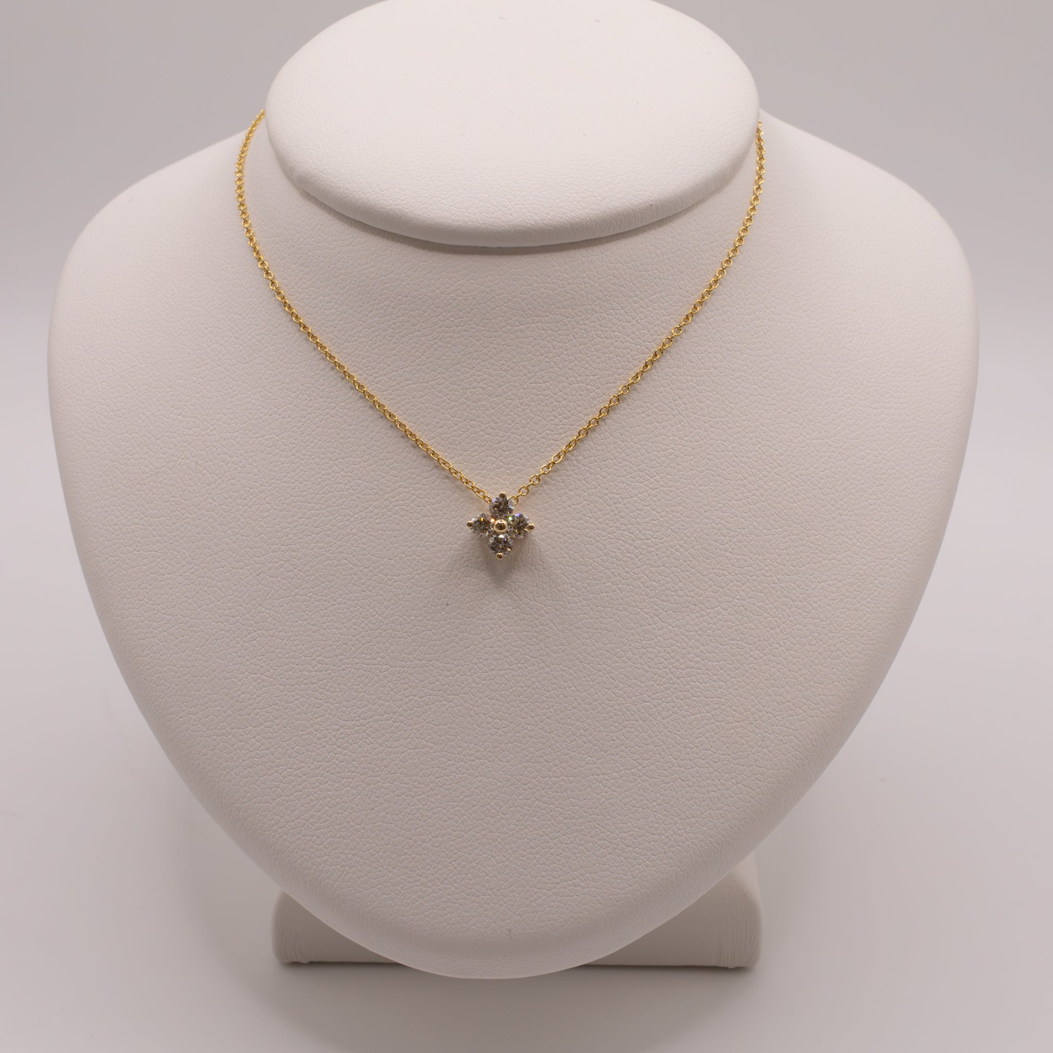 14KYG Diamond 4-Stone Clover Cluster Necklace