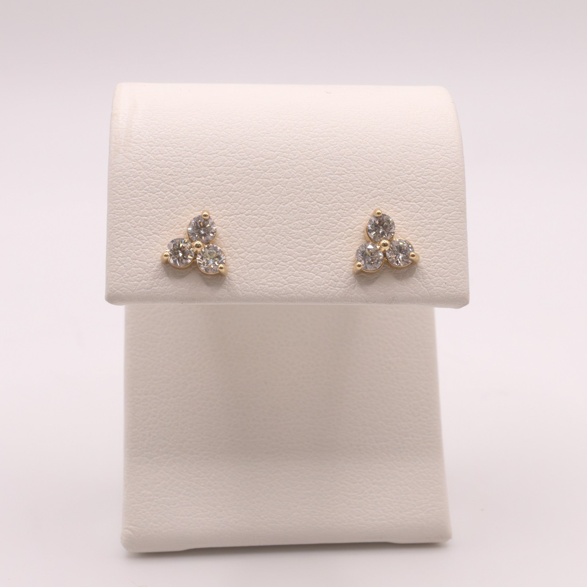 14KYG Diamond 3-Stone Cluster Stud Earrings