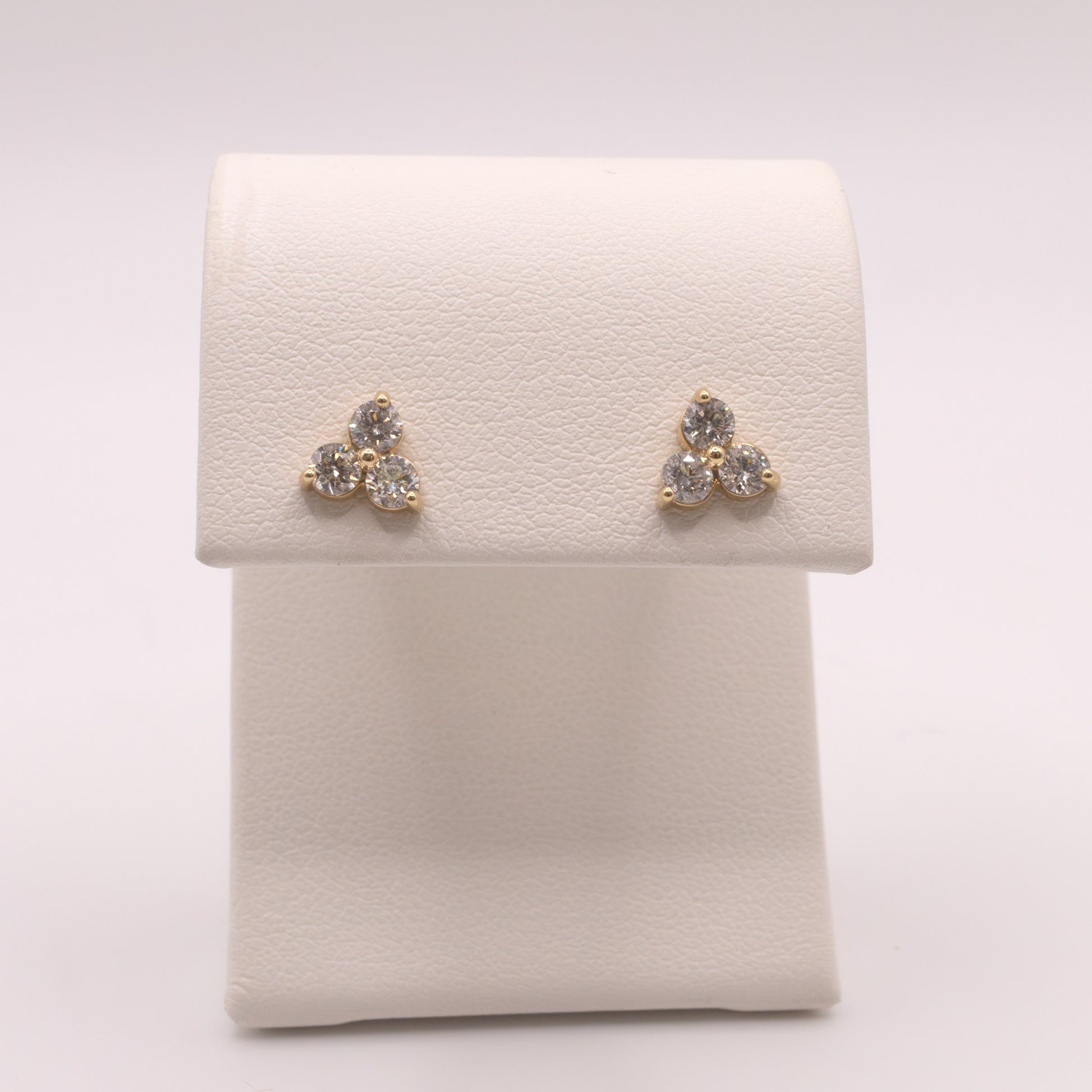 14KYG Diamond 3-Stone Cluster Stud Earrings