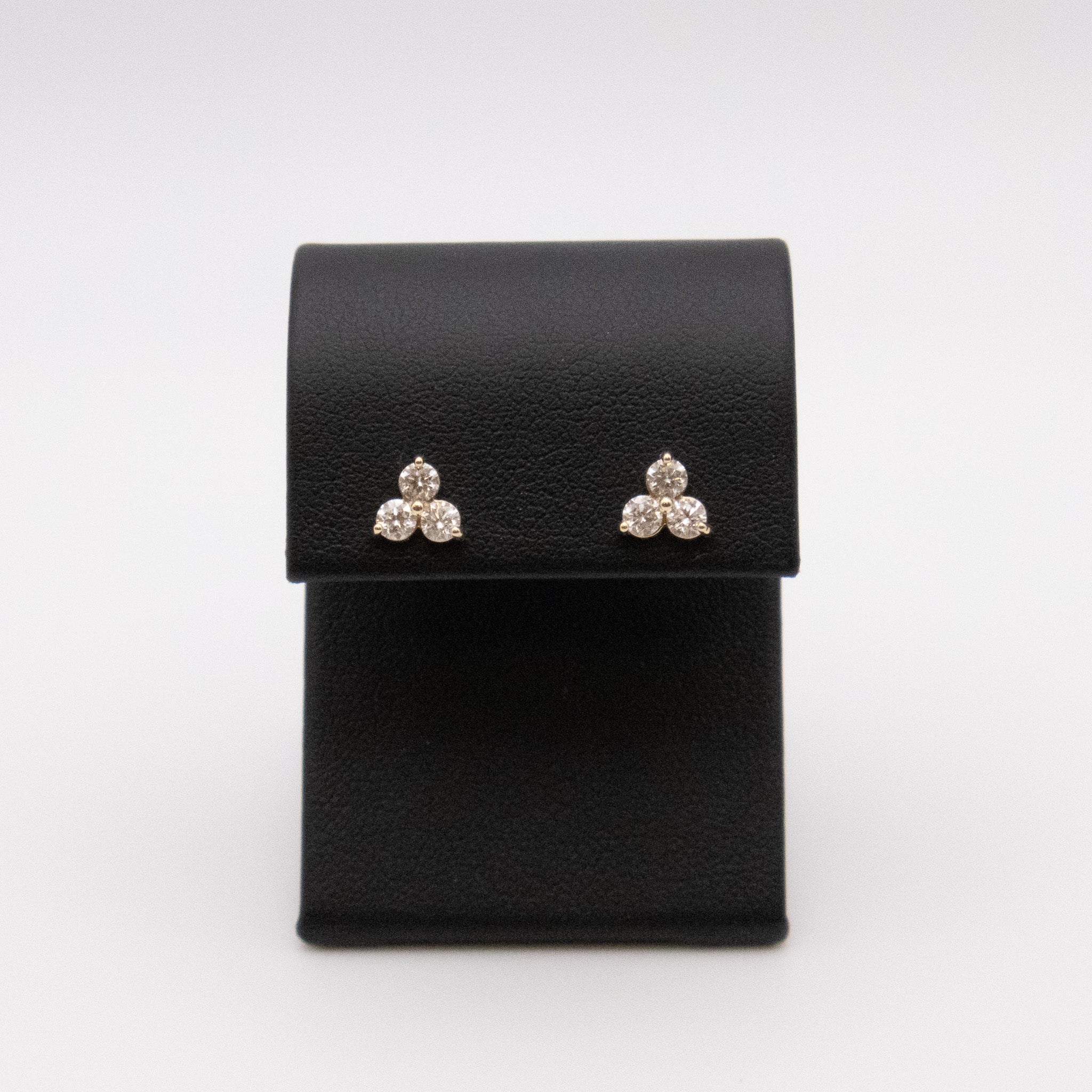 14KYG Diamond 0.60ctw 3-Stone Cluster Stud Earrings