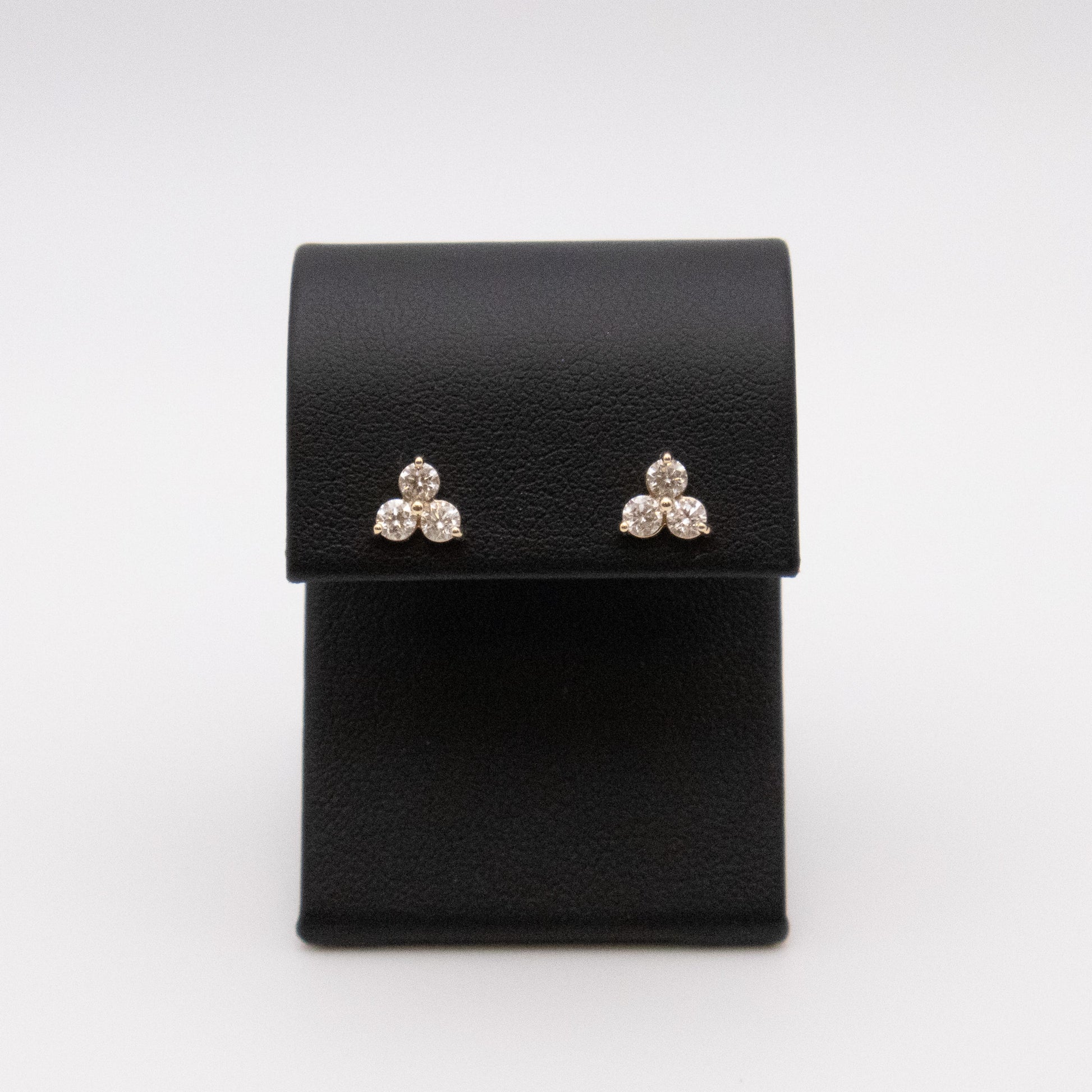 14KYG Diamond 3-Stone Cluster Stud Earrings