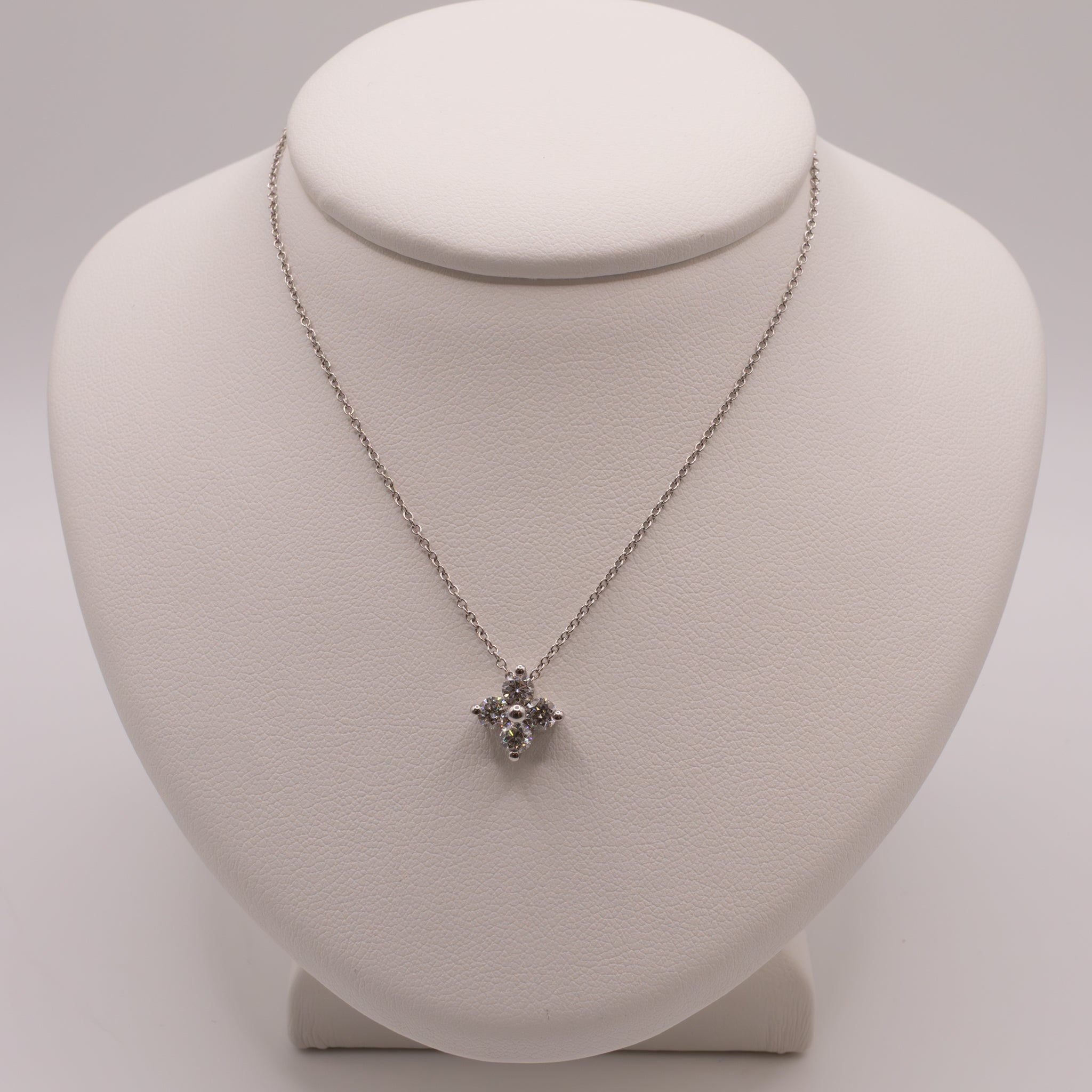 14KWG Diamond 4-Stone Clover Cluster Necklace
