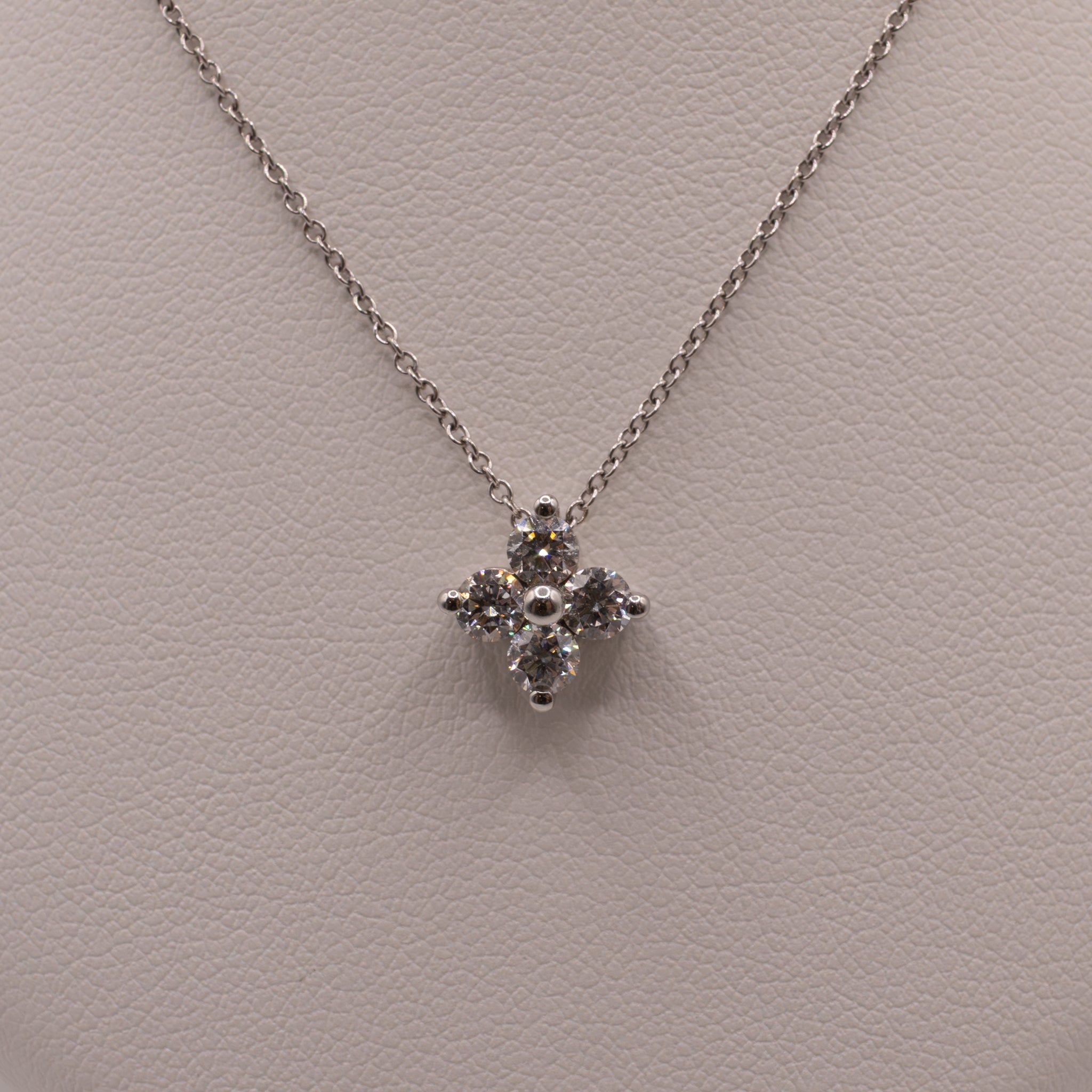 14KWG Diamond 4-Stone Clover Cluster Necklace
