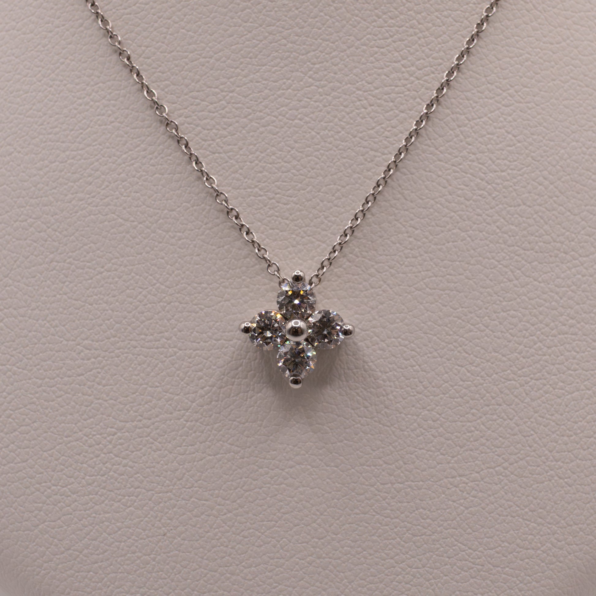 14KWG Diamond 4-Stone Clover Cluster Necklace