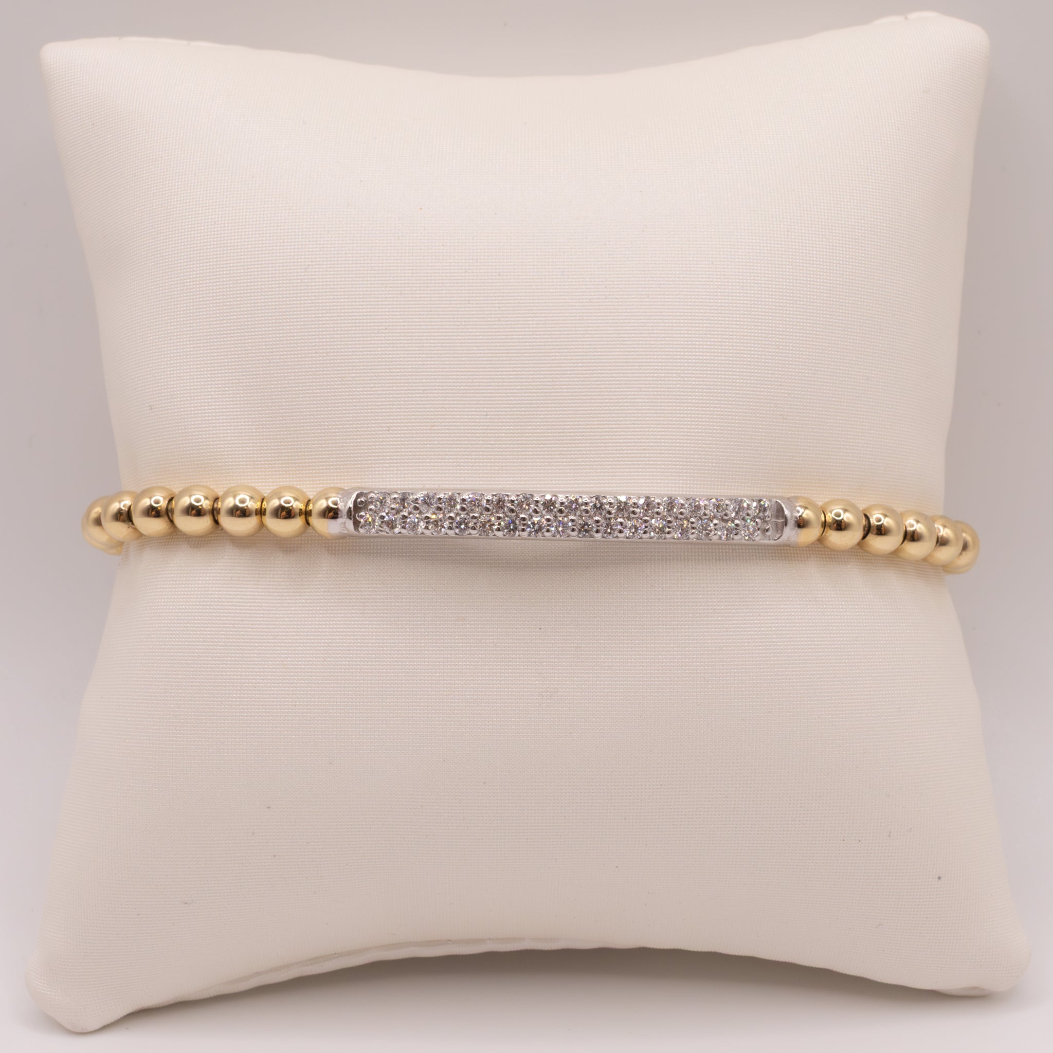 14K Two-Tone Diamond Stretch Beaded Bracelet