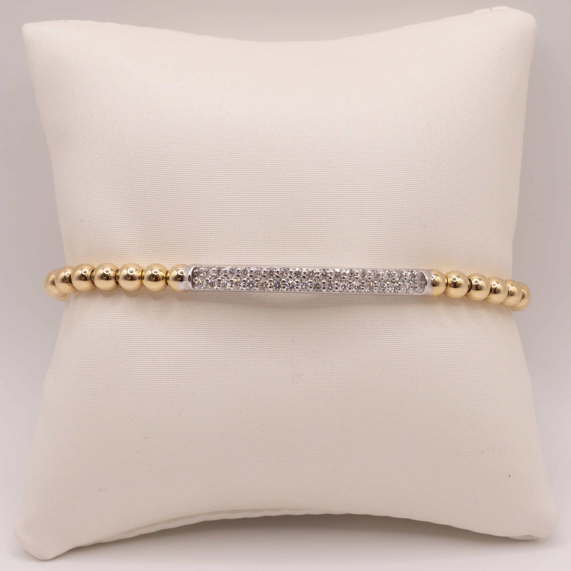 14K Two-Tone Diamond Stretch Beaded Bracelet