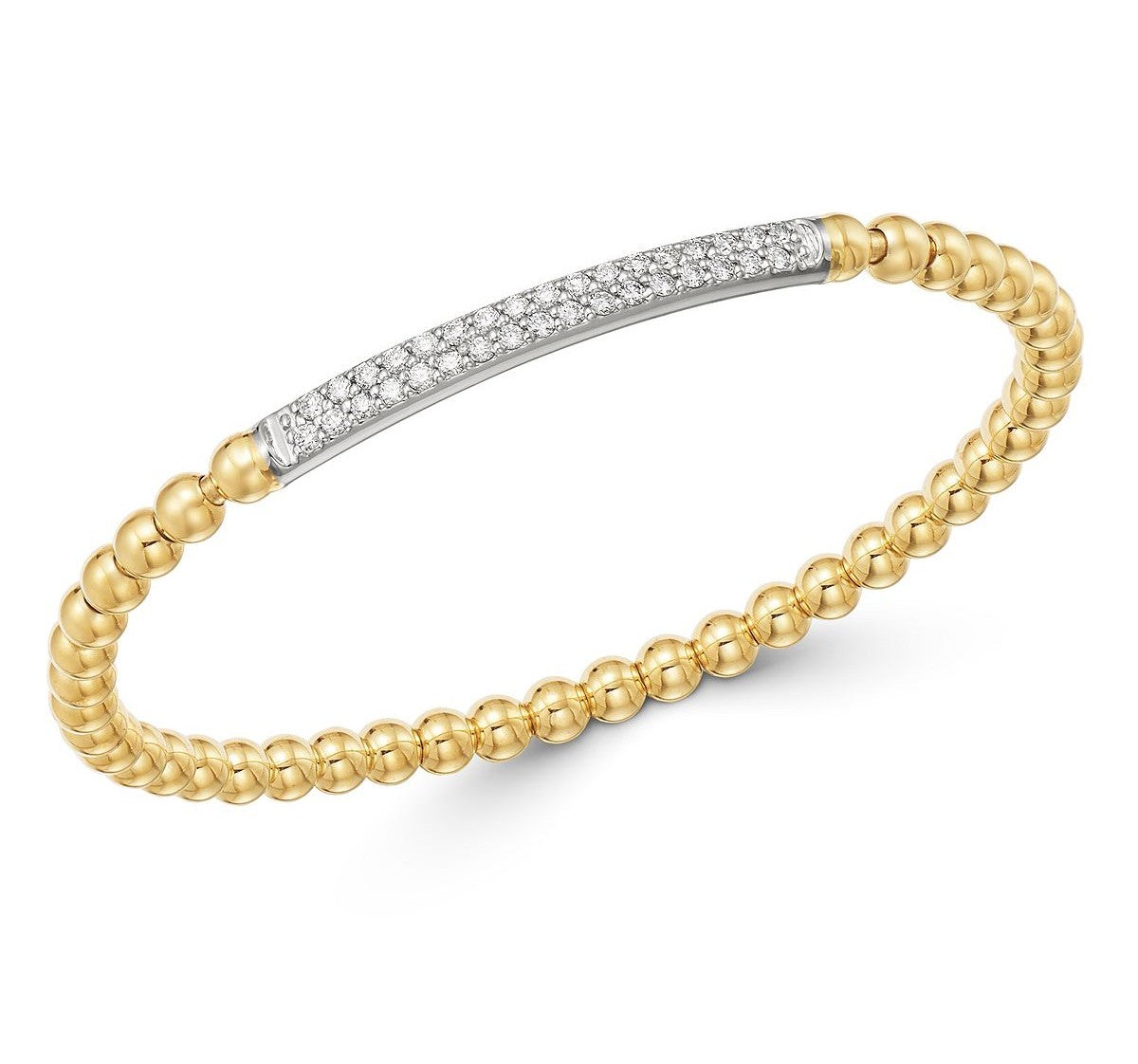 14K Two-Tone Diamond Stretch Beaded Bracelet
