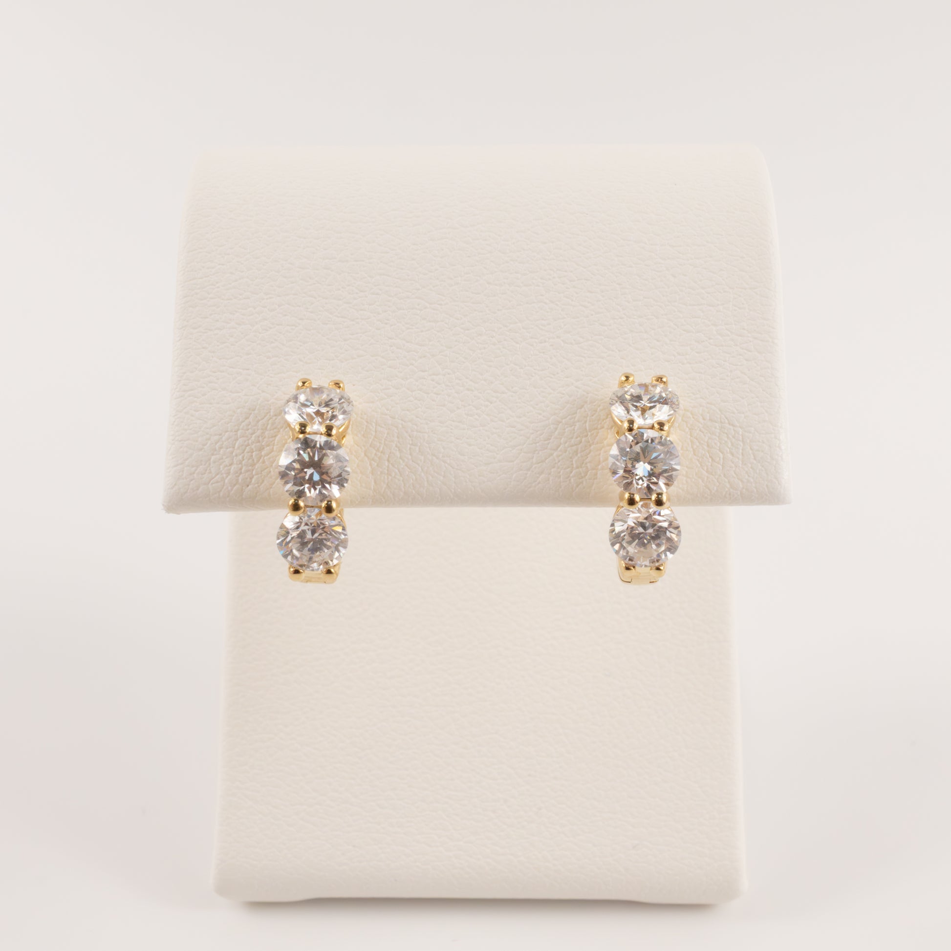 14KYG Lab Grown Diamond 3-Stone Huggie Hoop Earrings