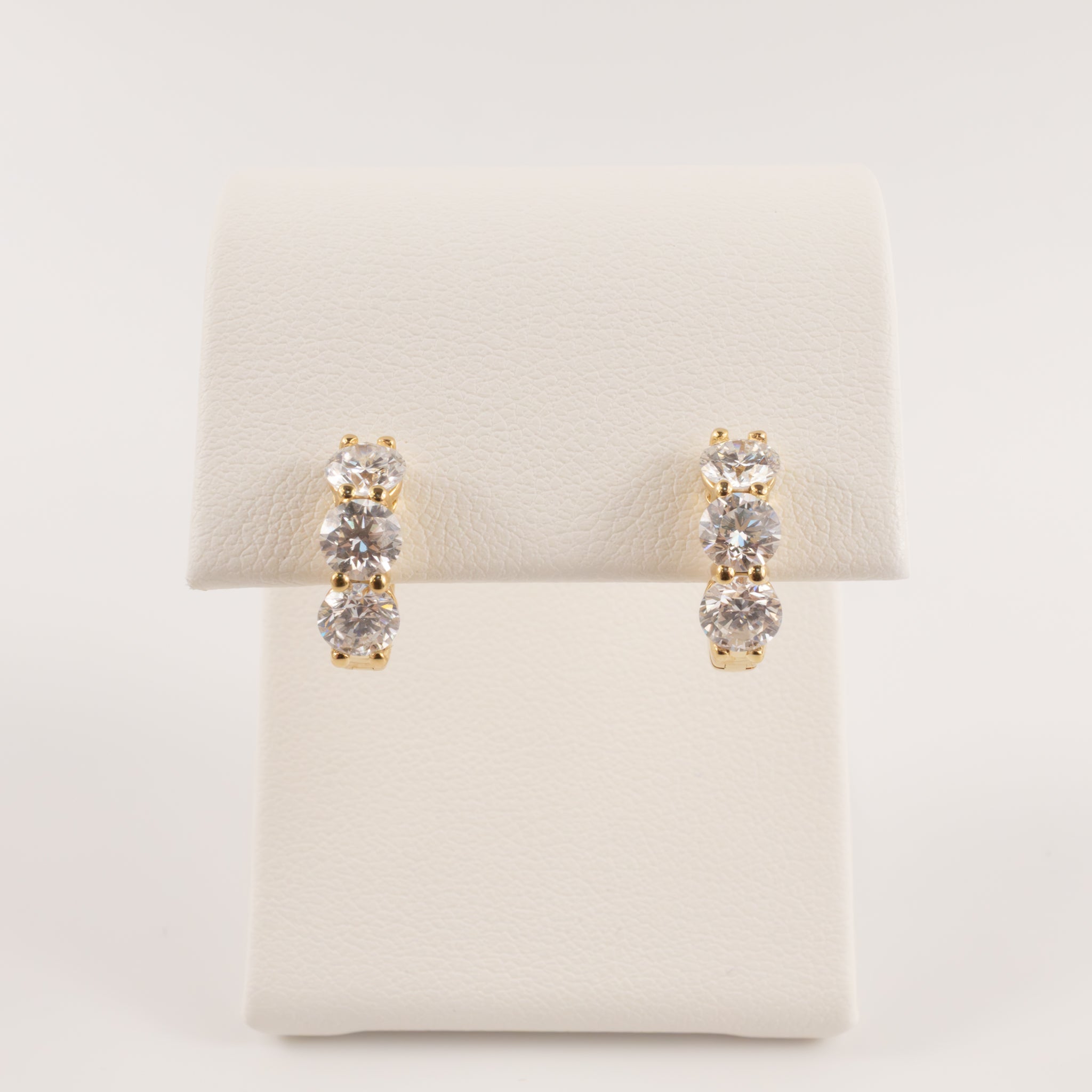 14KYG Lab Grown Diamond 3-Stone Huggie Hoop Earrings