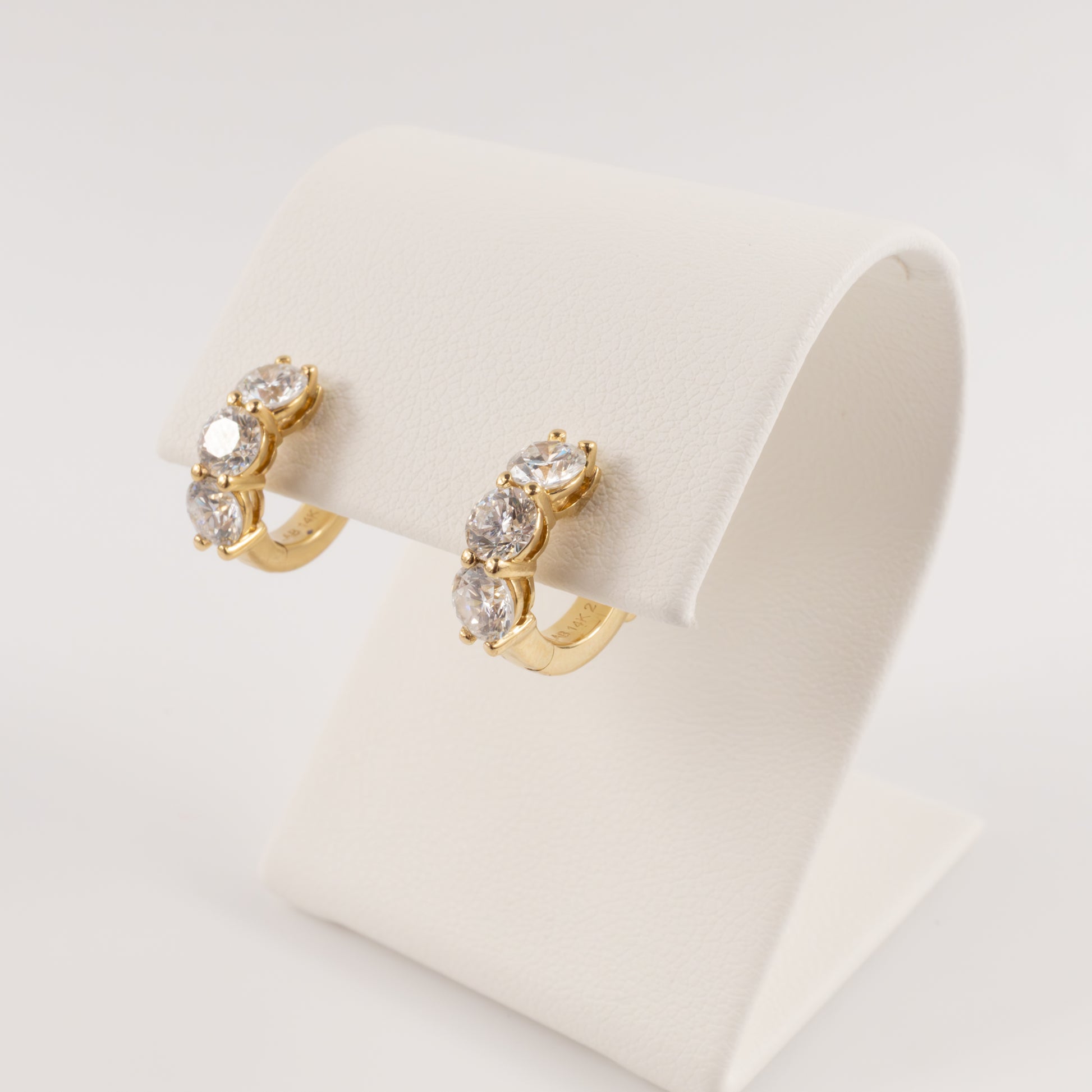 14KYG Lab Grown Diamond 3-Stone Huggie Hoop Earrings