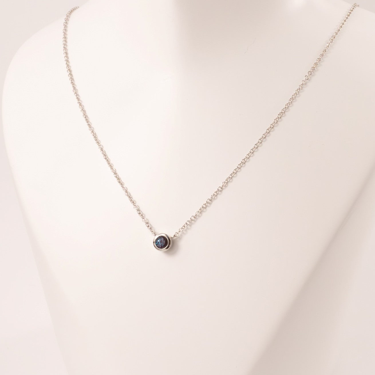 14KWG Lab Alexandrite Bezel Set Necklace