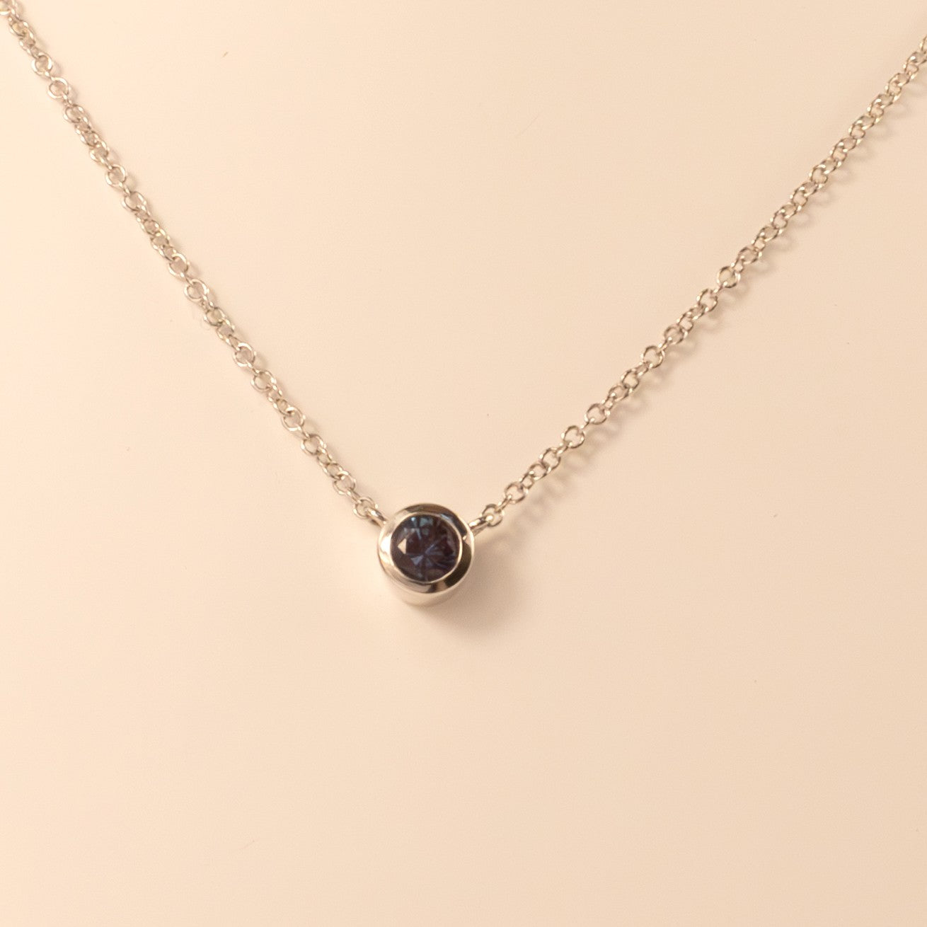 14KWG Lab Alexandrite Bezel Set Necklace