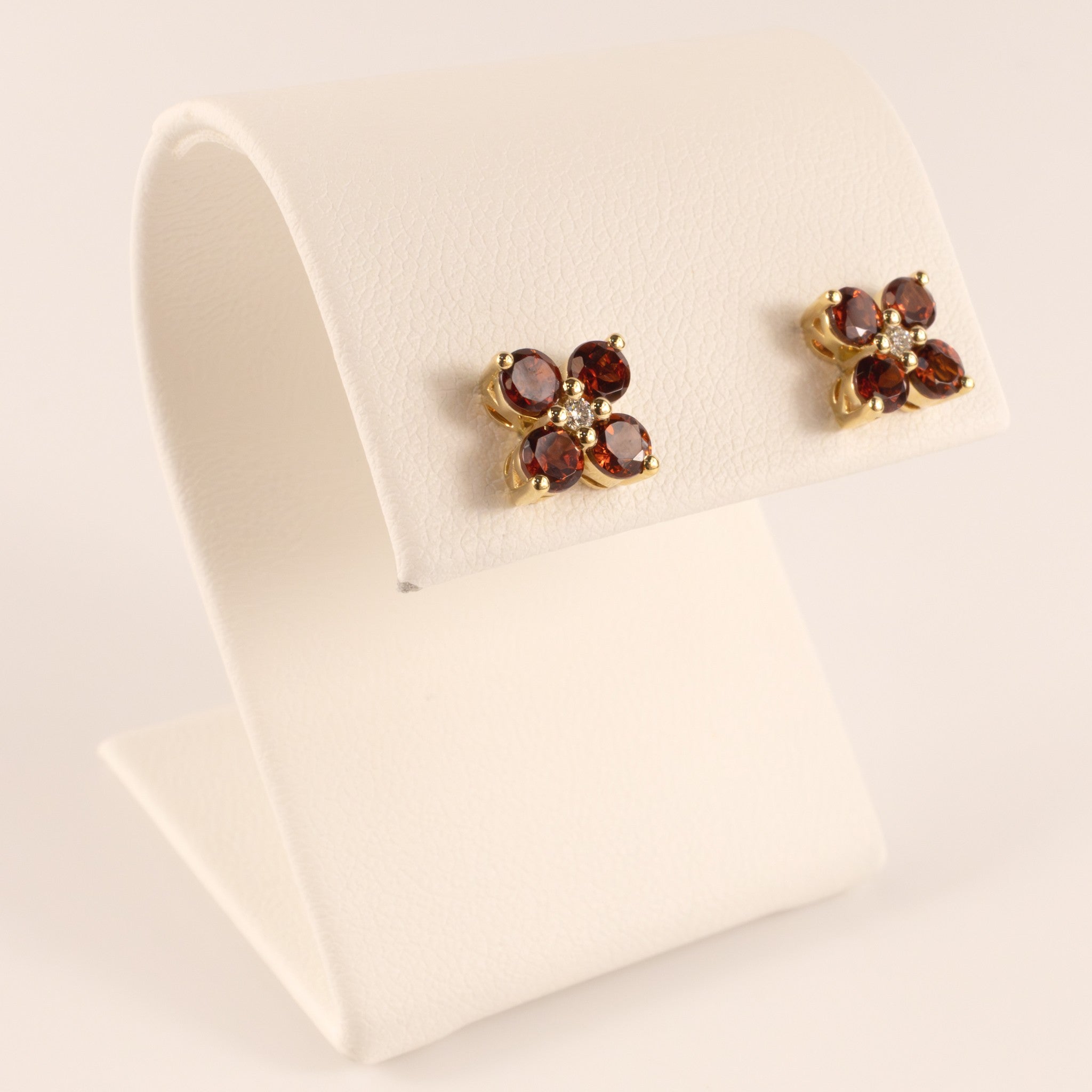 14KYG Garnet and Diamond Flower Stud Earrings