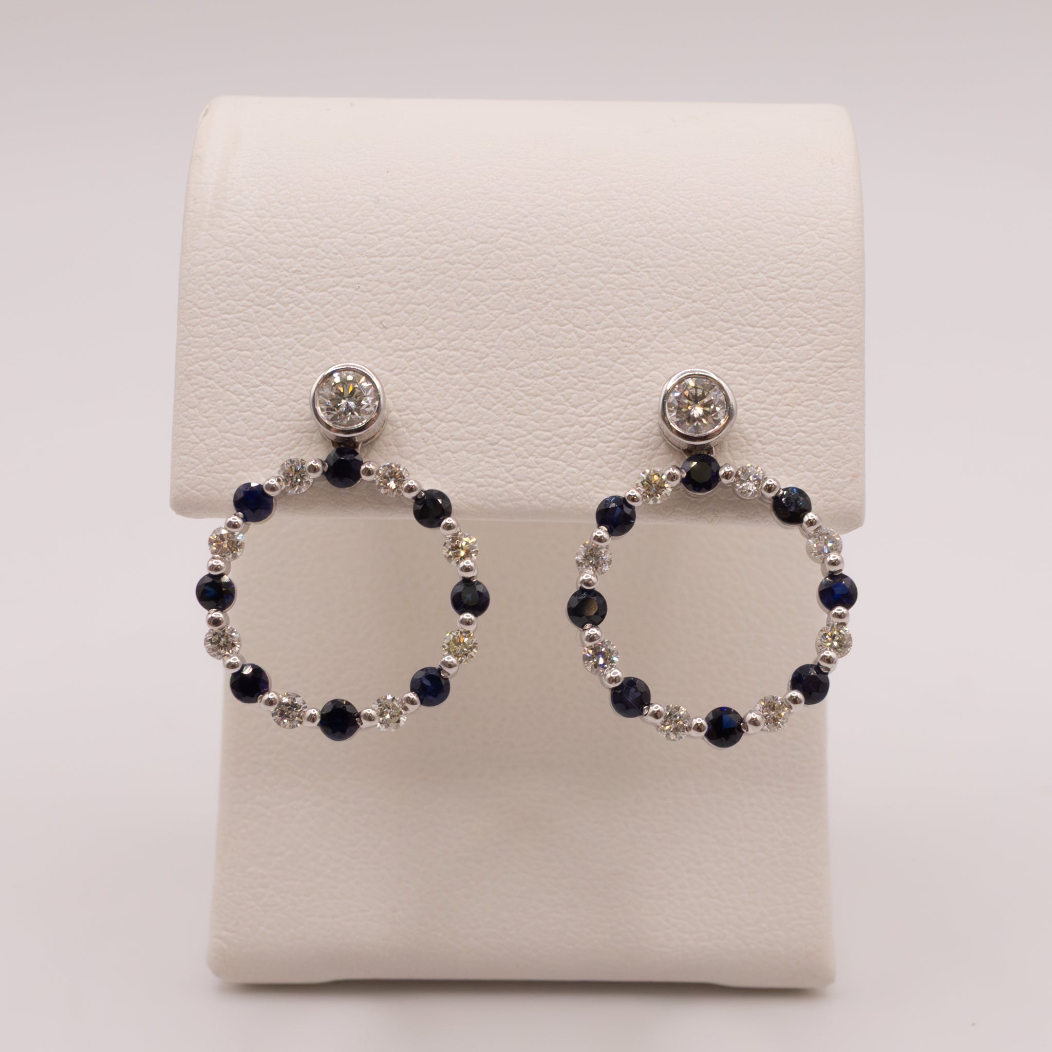14KWG Sapphire and Diamond Circle Drop Stud Earrings