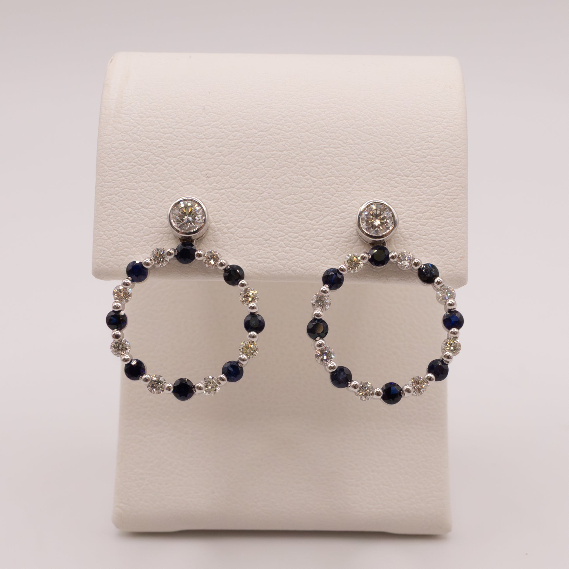 14KWG Sapphire and Diamond Circle Drop Stud Earrings