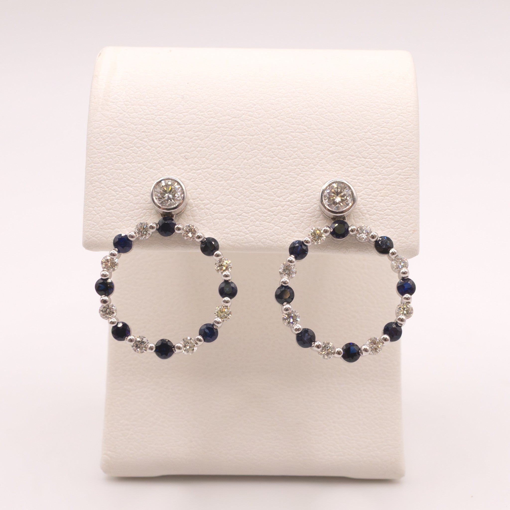 14KWG Sapphire and Diamond Circle Drop Stud Earrings