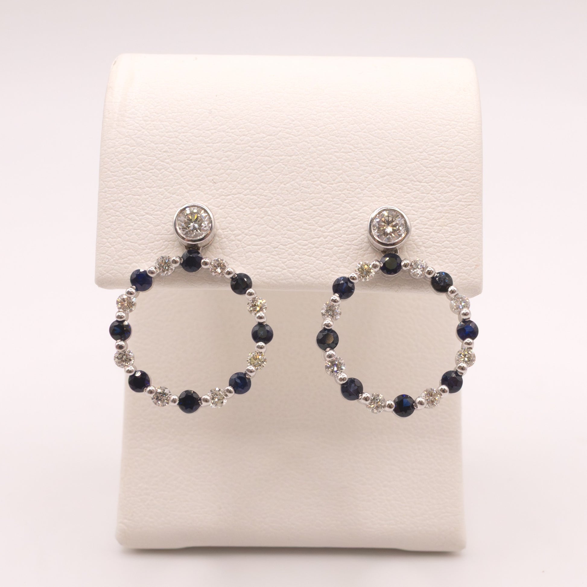 14KWG Sapphire and Diamond Circle Drop Stud Earrings