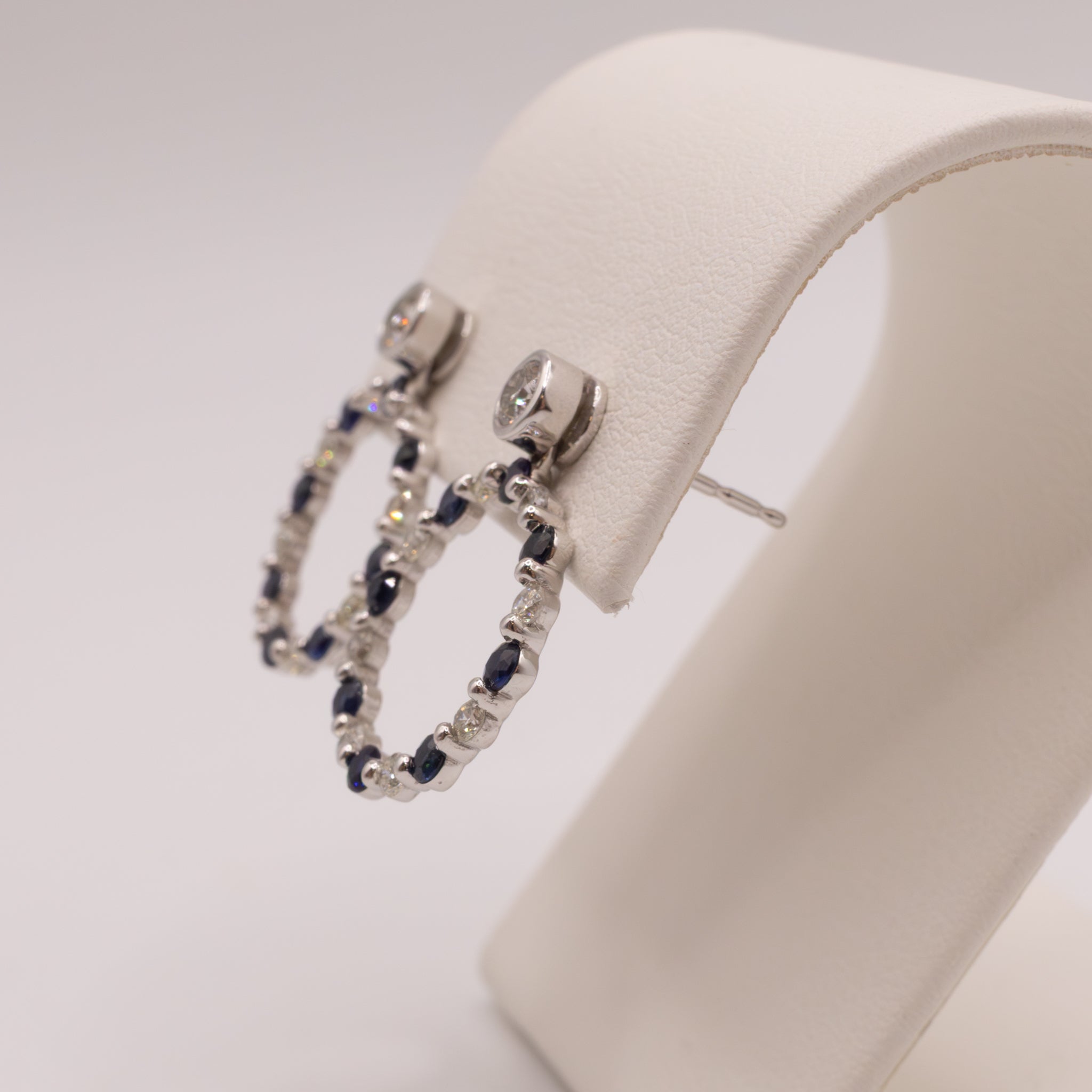 14KWG Sapphire and Diamond Circle Drop Stud Earrings