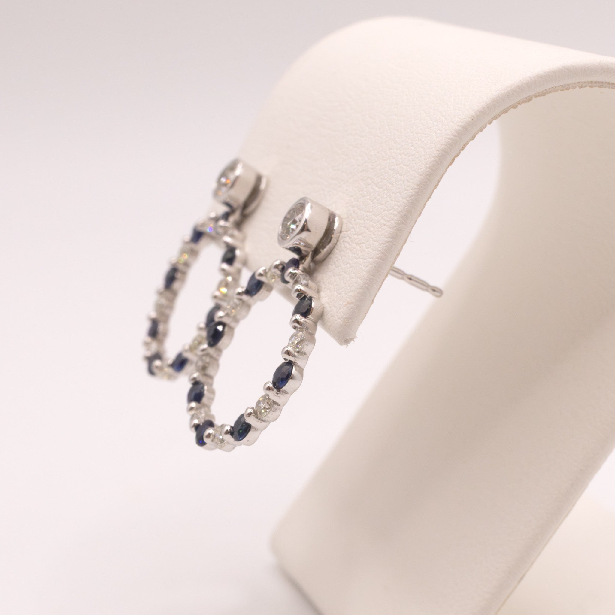 14KWG Sapphire and Diamond Circle Drop Stud Earrings