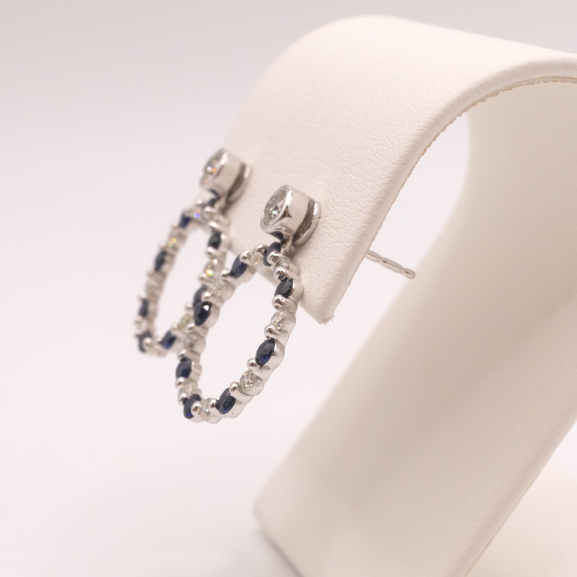 14KWG Sapphire and Diamond Circle Drop Stud Earrings