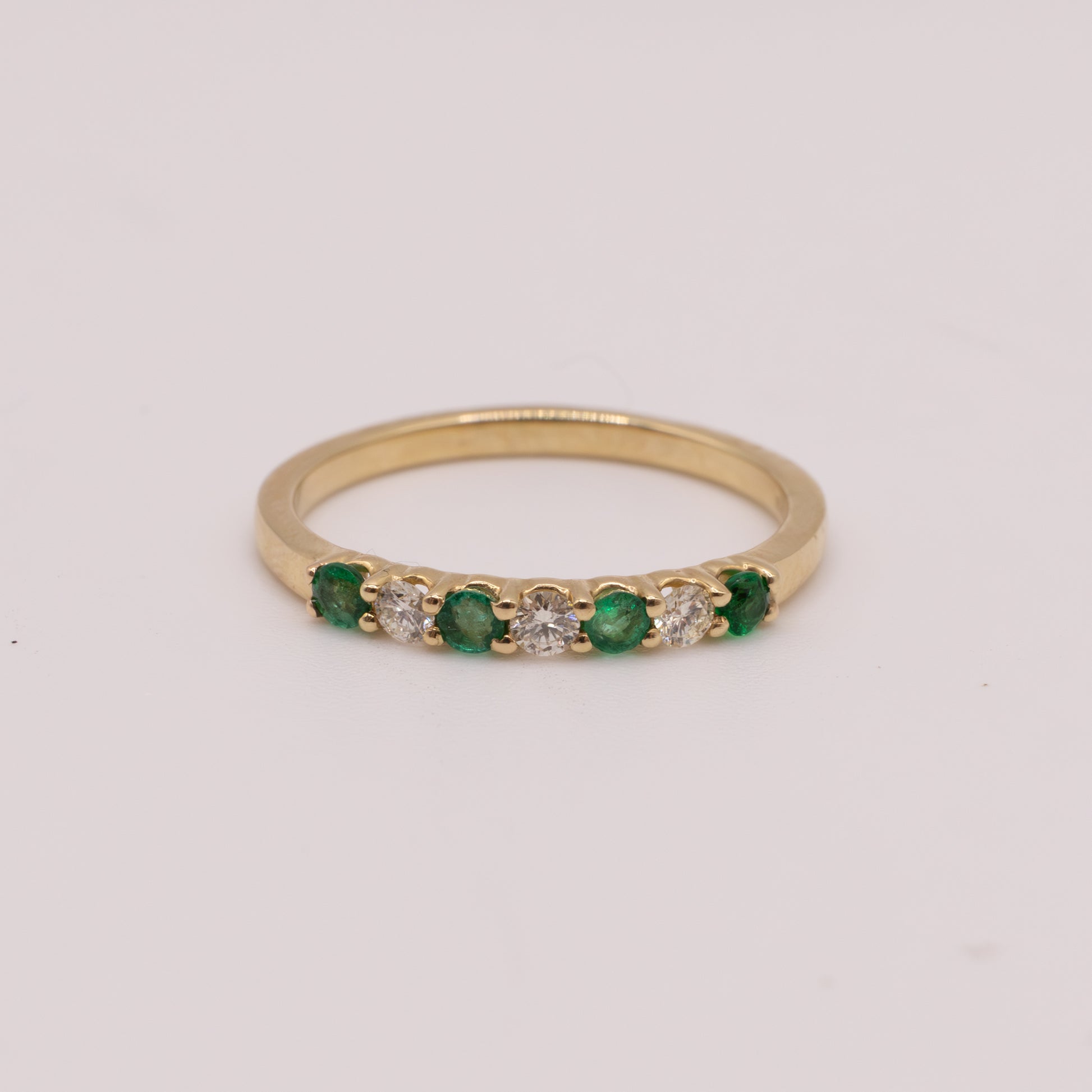 14KYG Emerald and Diamond Shared Prong Band