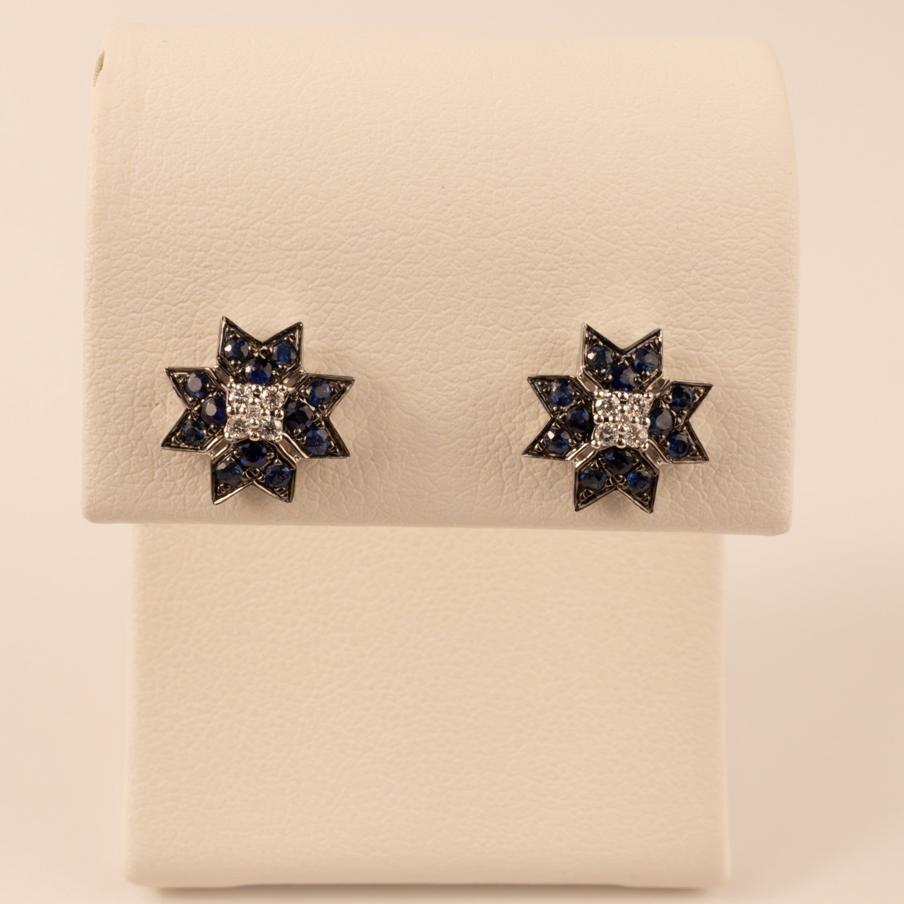 14KWG Sapphire and Diamond Star Flower Cluster Stud Earrings