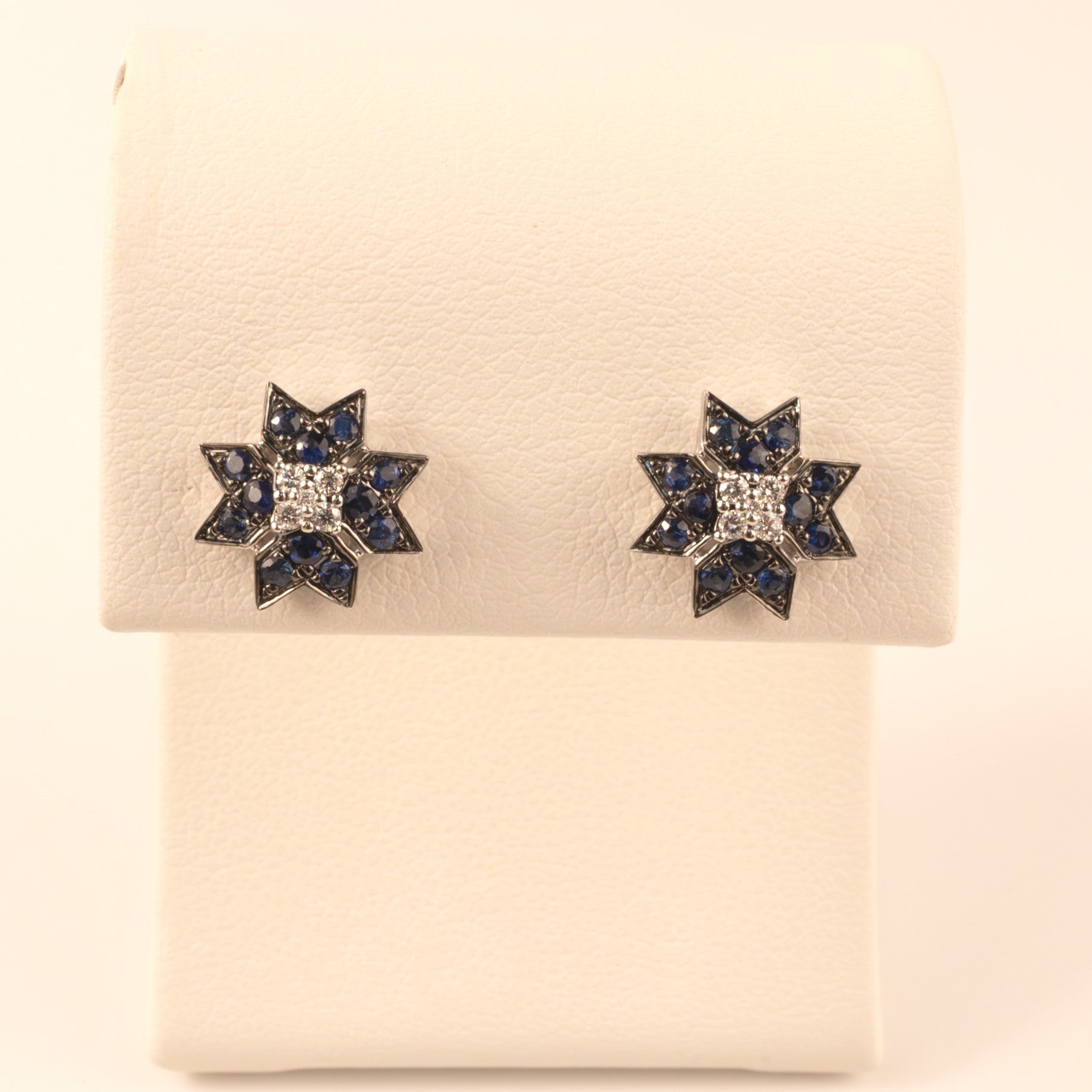 14KWG Sapphire and Diamond Star Flower Cluster Stud Earrings
