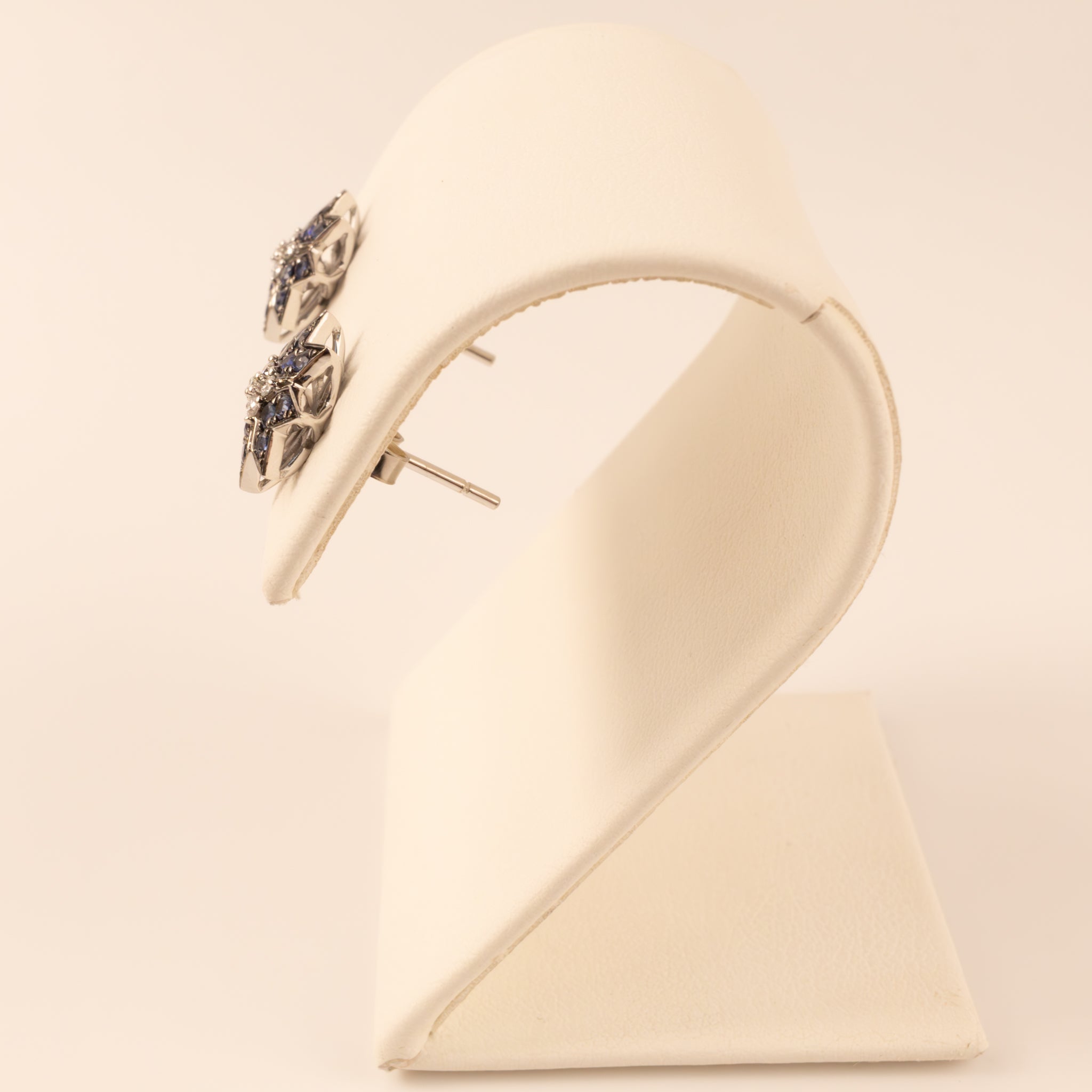 14KWG Sapphire and Diamond Star Flower Cluster Stud Earrings