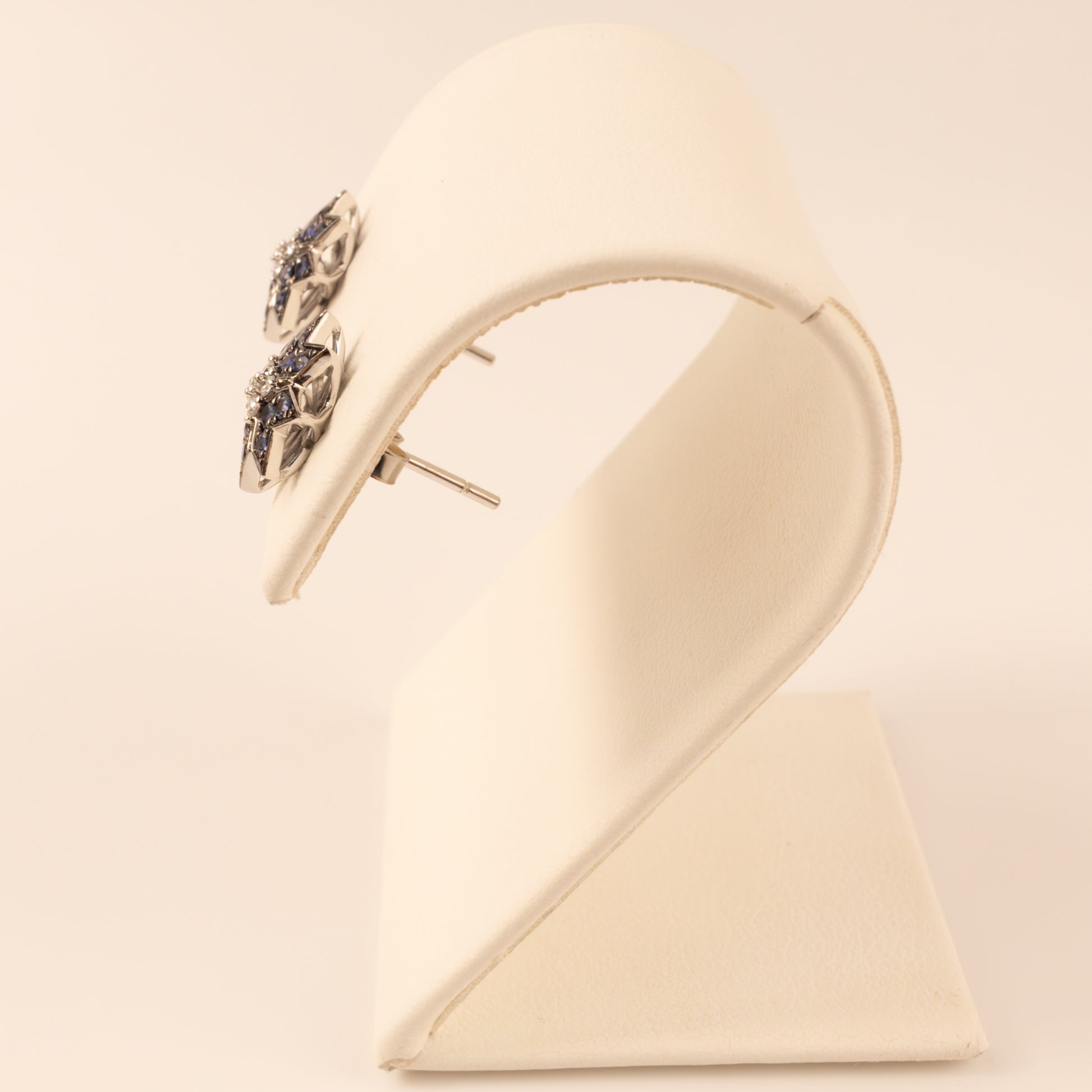 14KWG Sapphire and Diamond Star Flower Cluster Stud Earrings