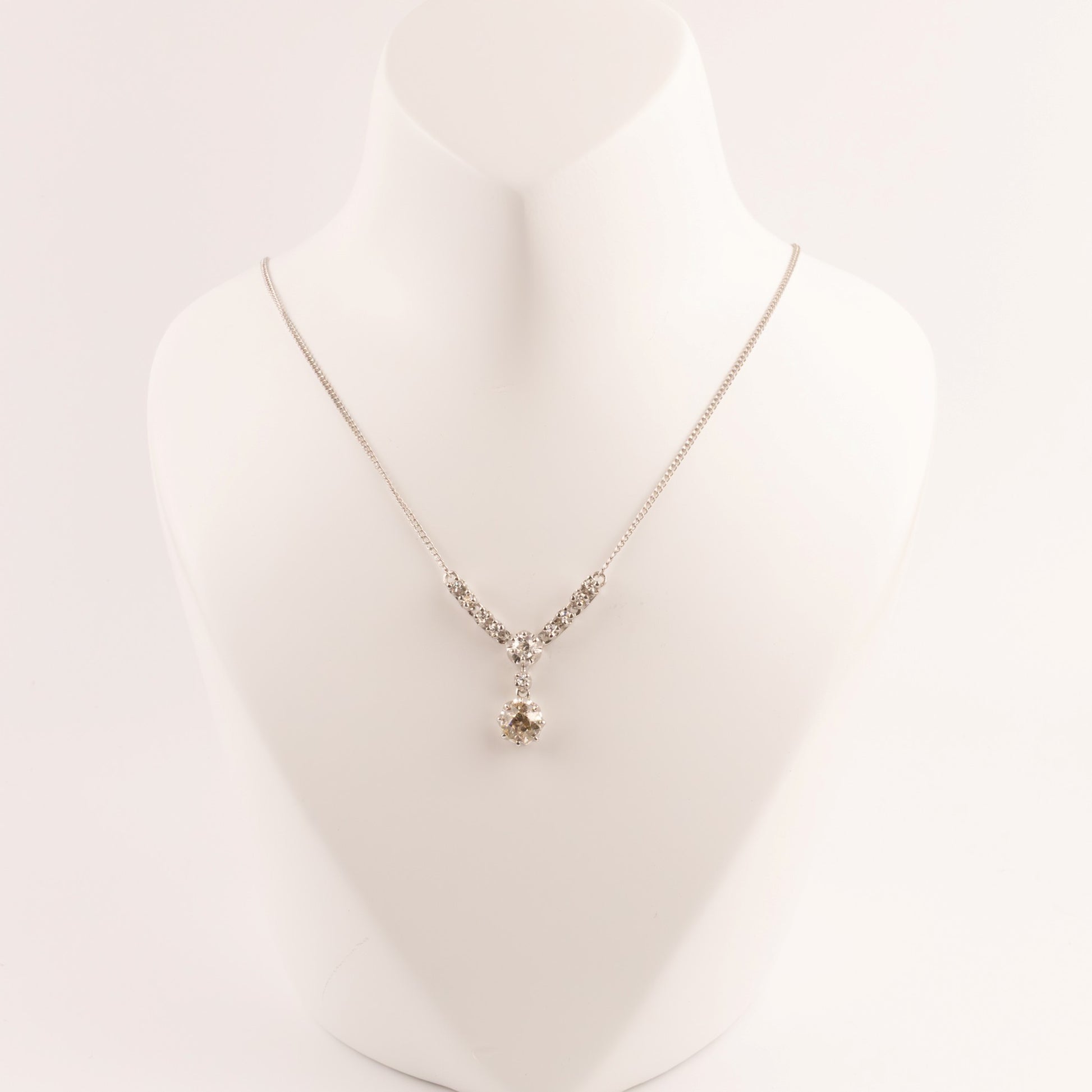 14KWG Sationed European Cut Diamond Necklace