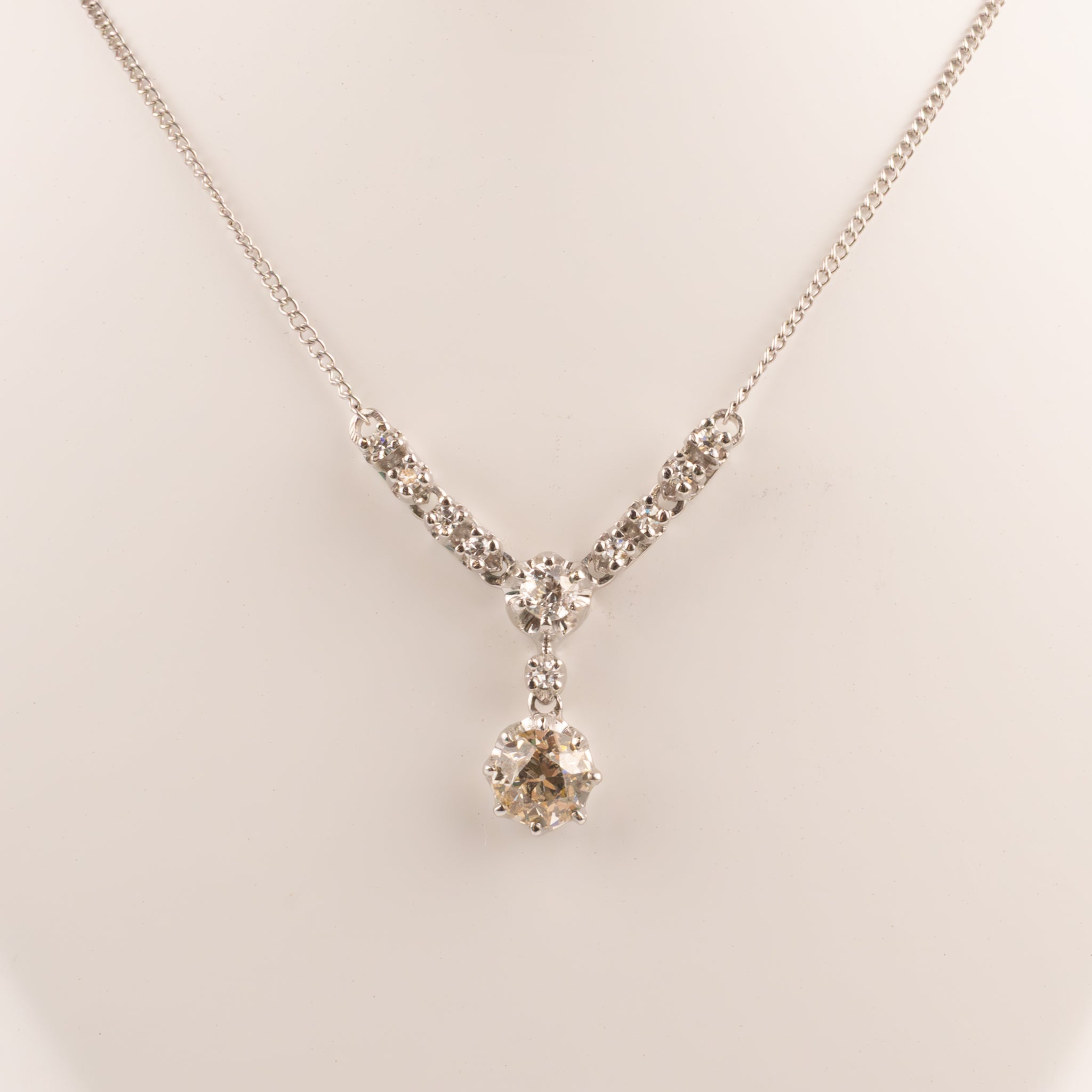 14KWG Sationed European Cut Diamond Necklace