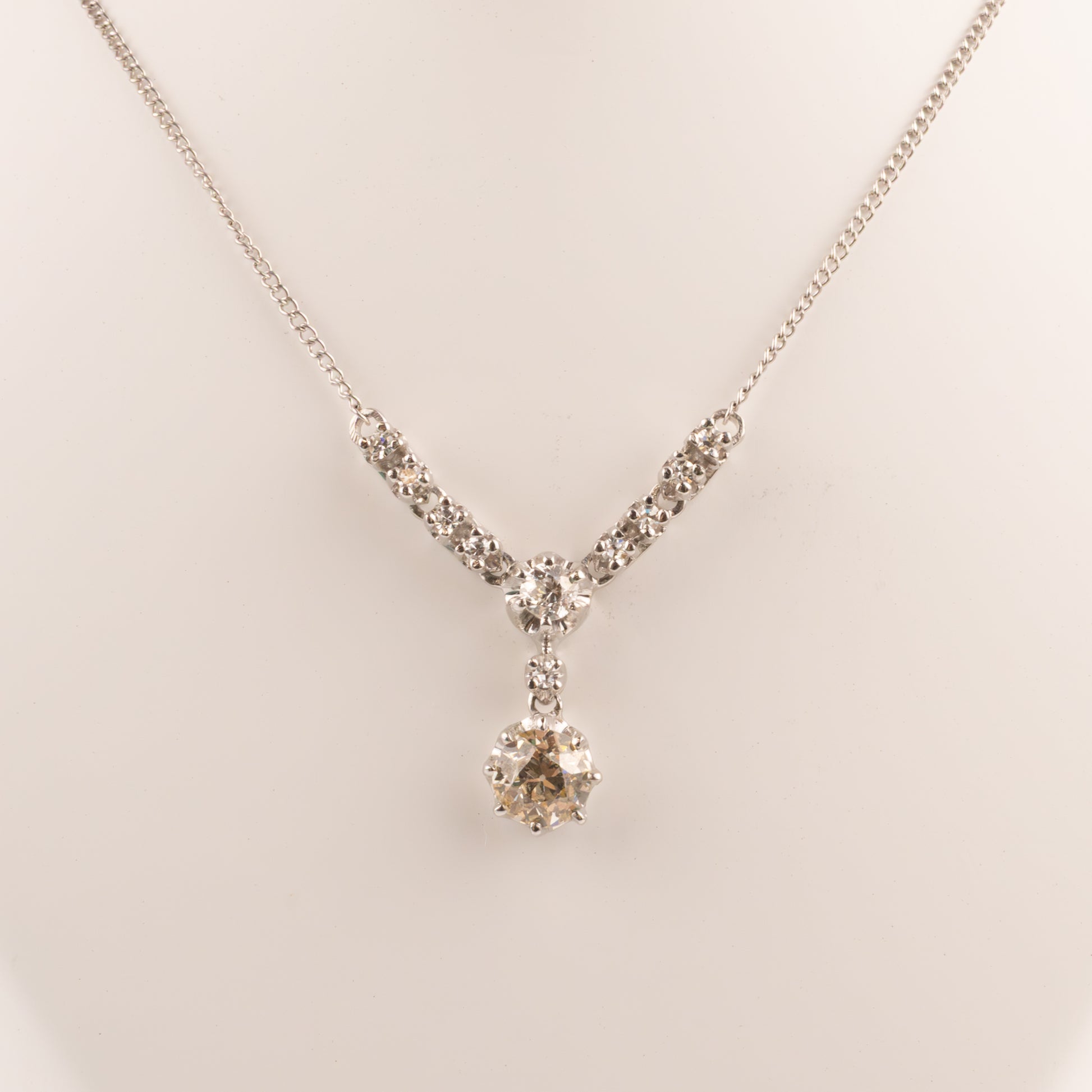 14KWG Sationed European Cut Diamond Necklace