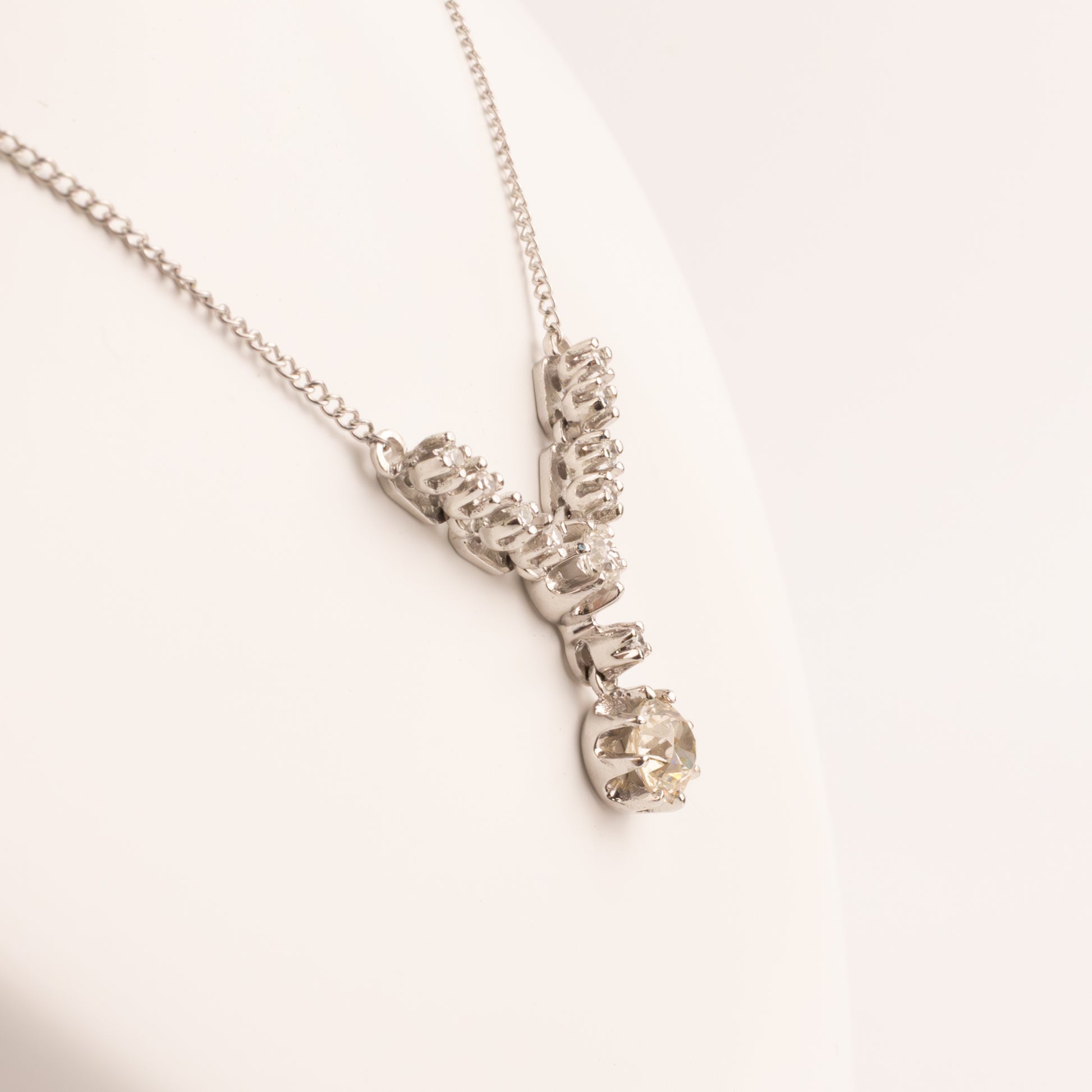 14KWG Sationed European Cut Diamond Necklace