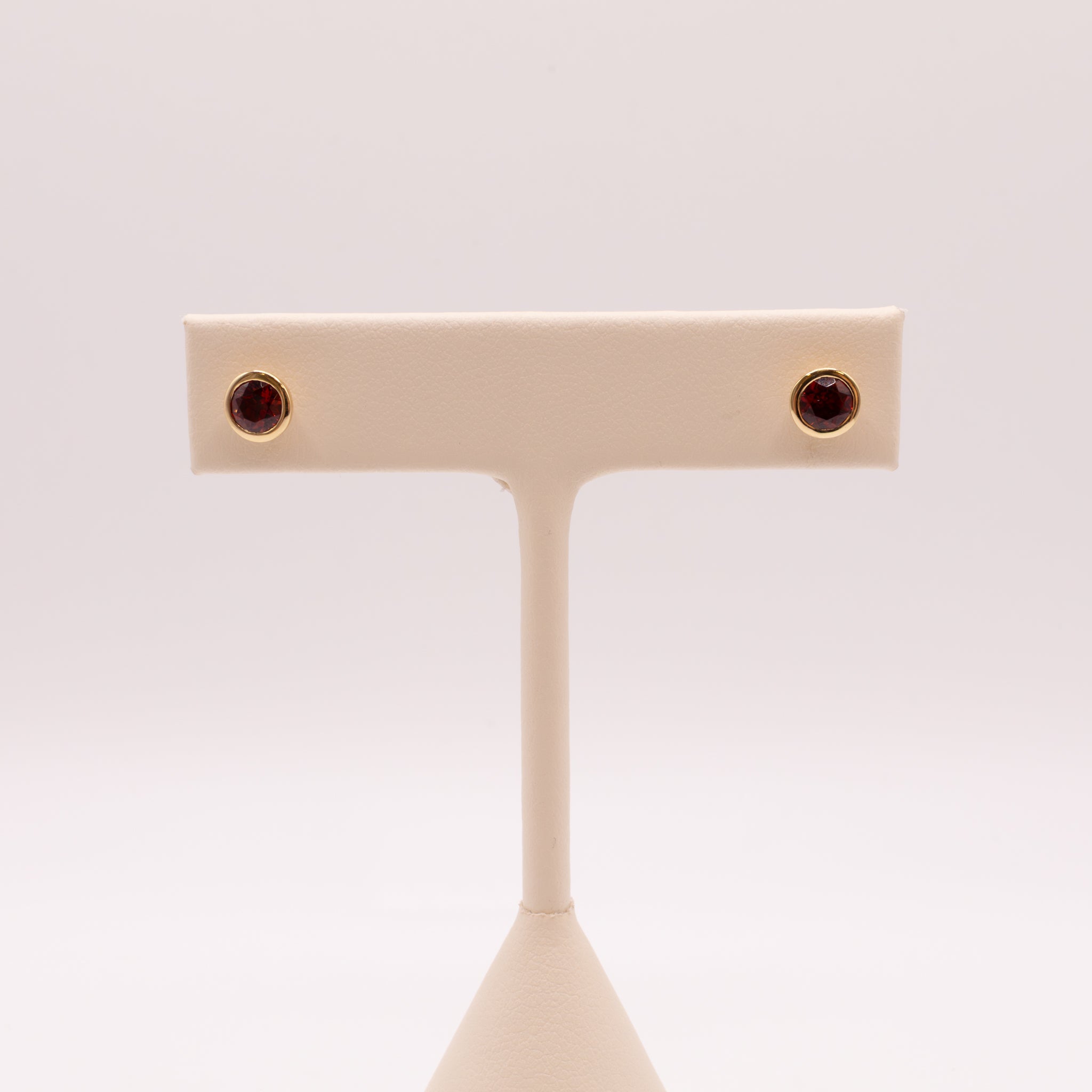 14KYG Mozambique Garnet Bezel Set Stud Earrings