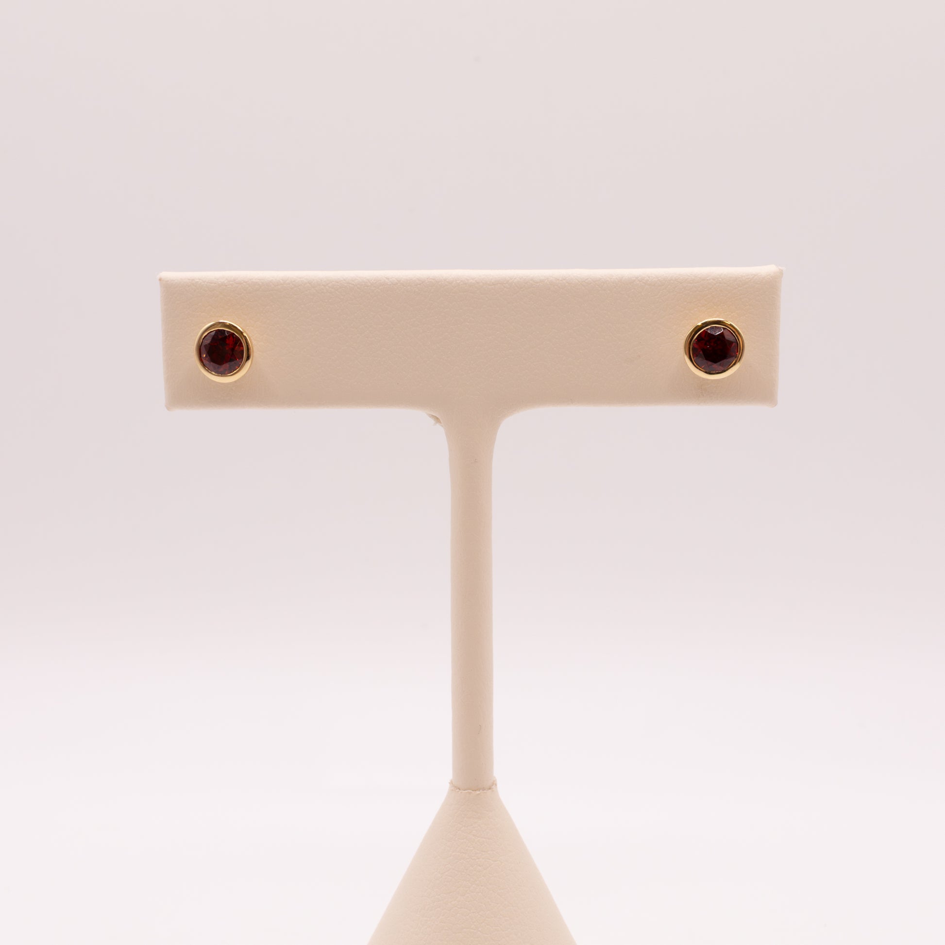 14KYG Mozambique Garnet Bezel Set Stud Earrings