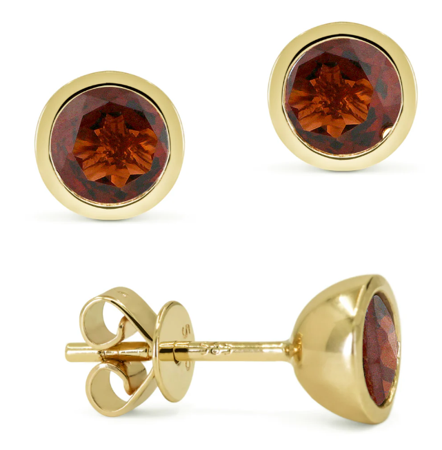 14KYG Garnet Round Bezel Set Stud Earrings