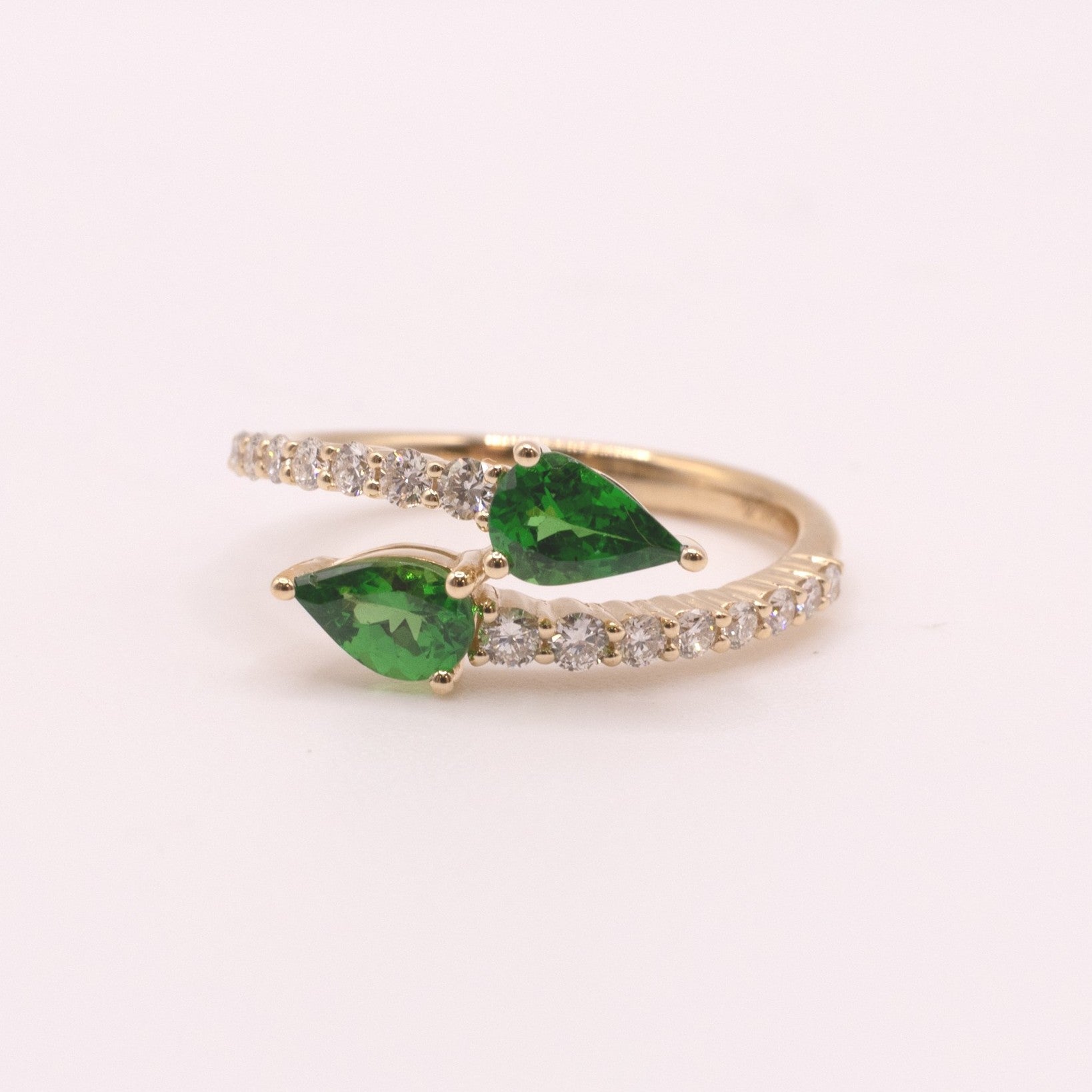 14KYG Tsavorite and Diamond Bypass Ring