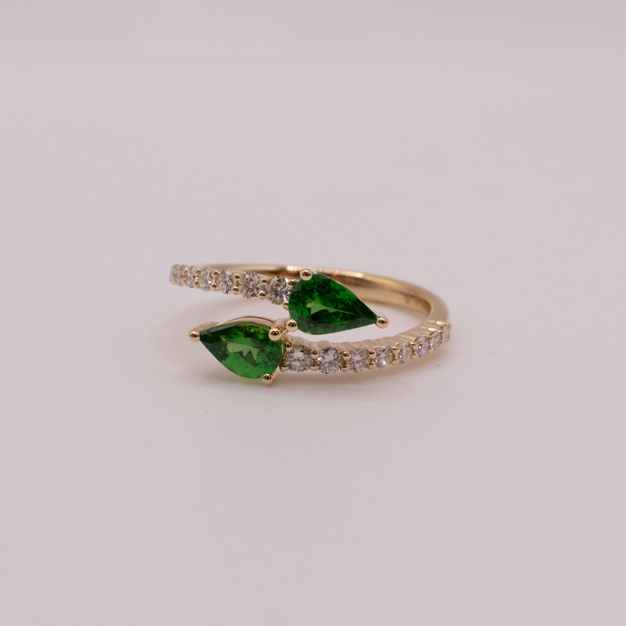 14KYG Tsavorite and Diamond Bypass Ring