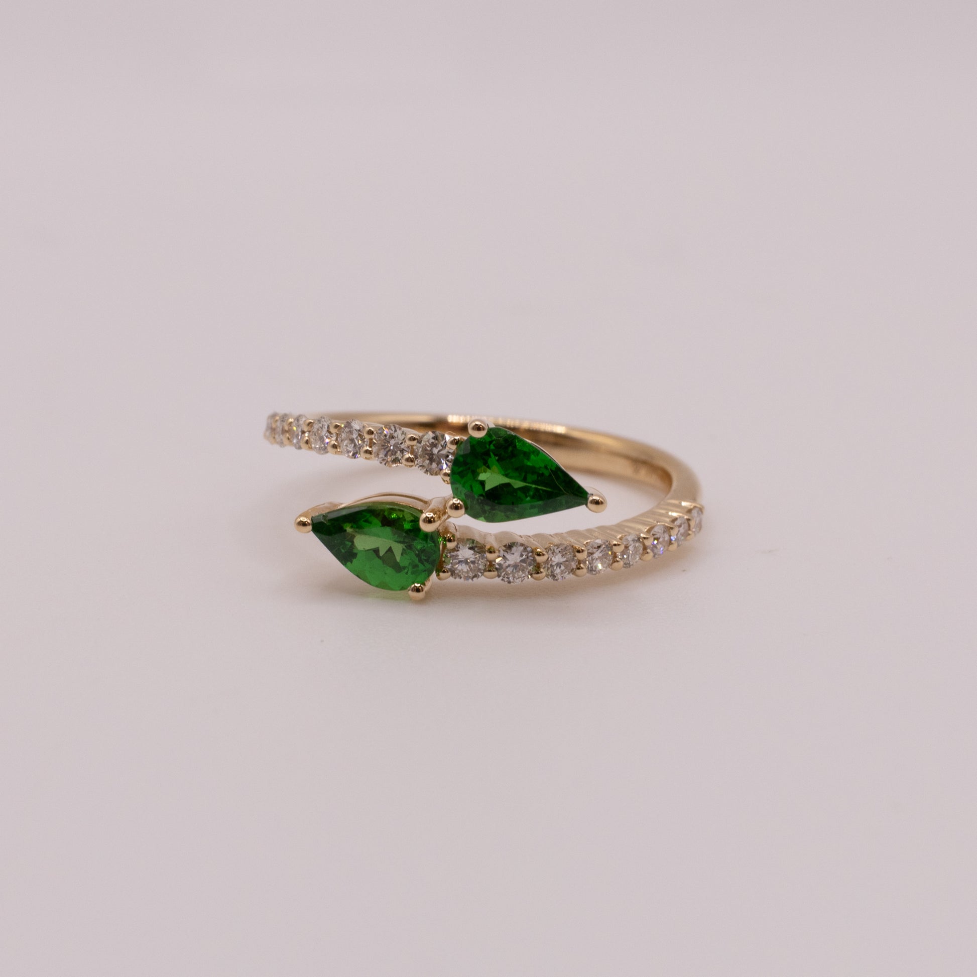 14KYG Tsavorite and Diamond Bypass Ring