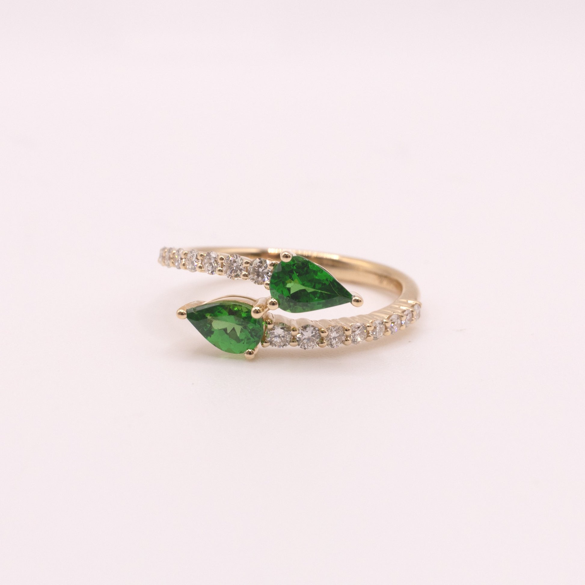 14KYG Tsavorite and Diamond Bypass Ring