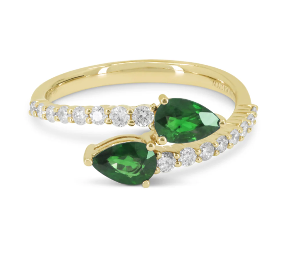 14KYG Tsavorite and Diamond Bypass Ring