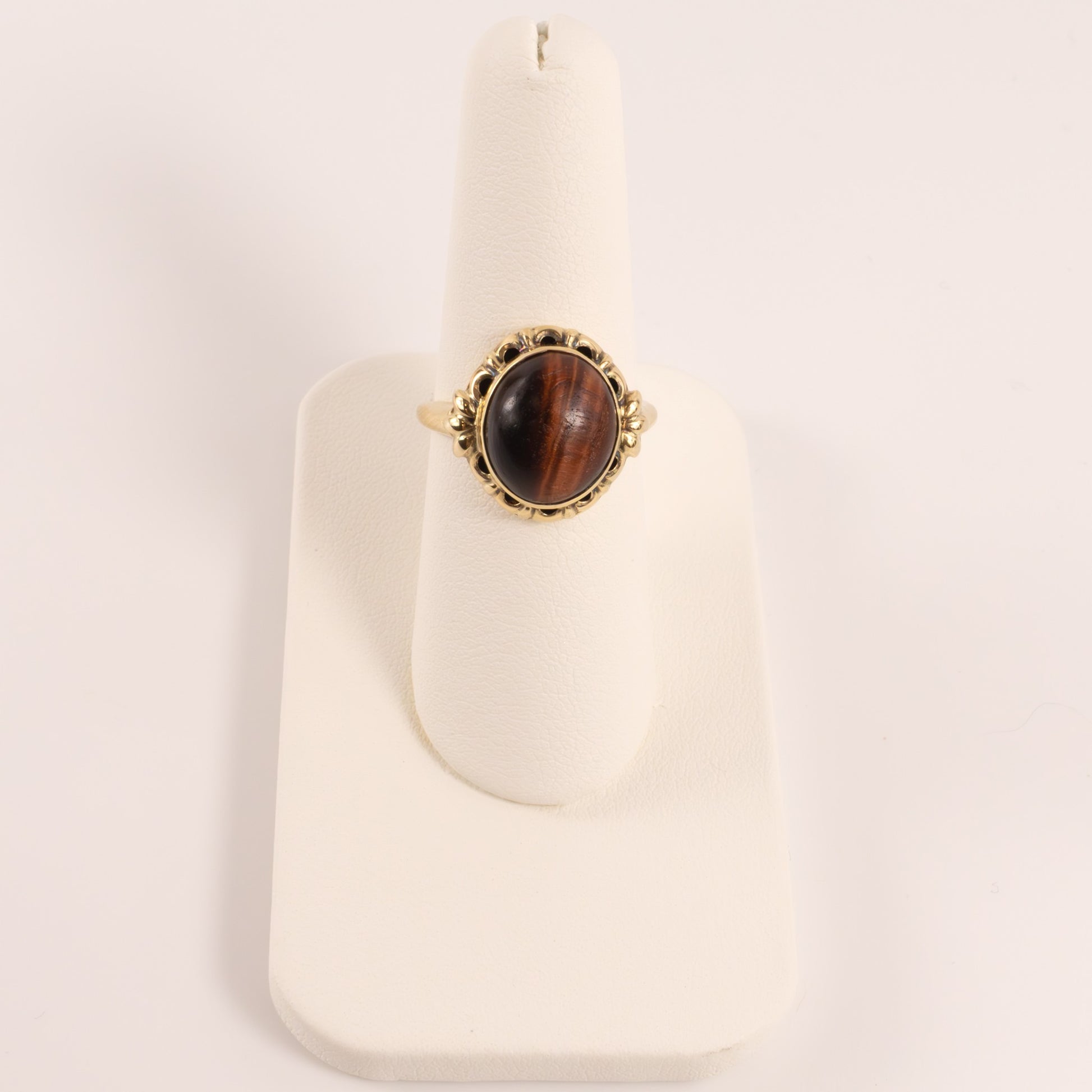 14KYG Tiger's Eye Scallop Halo Ring