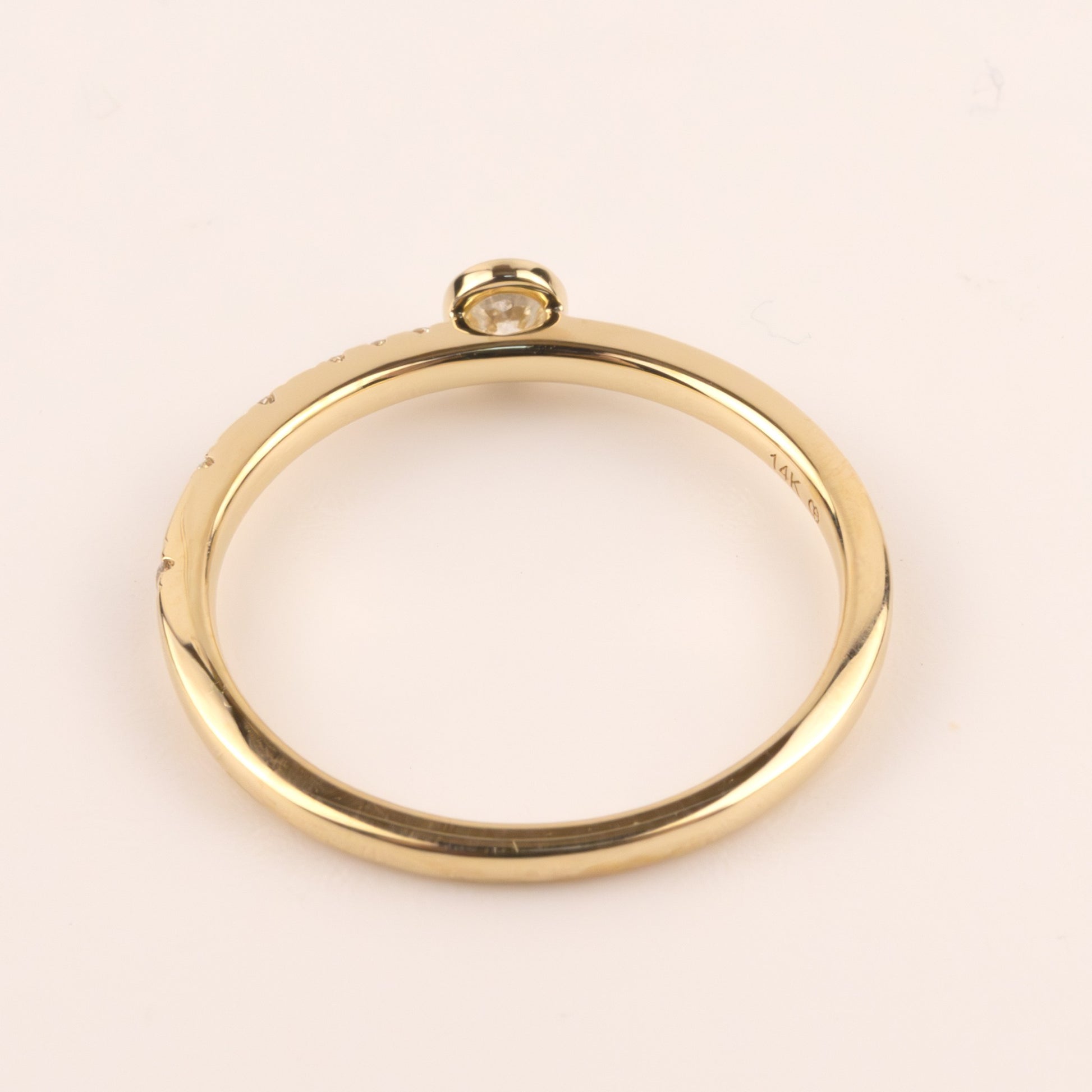 14KYG Bezel Set Accented Diamond Ring