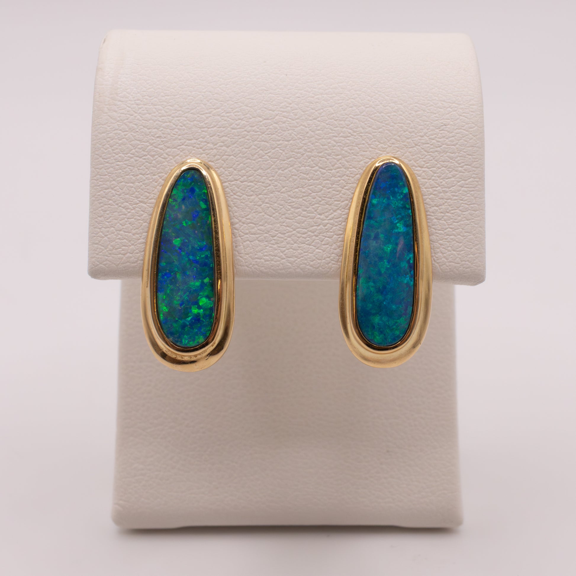 14KYG Opal Oblong Oval Stud Earrings